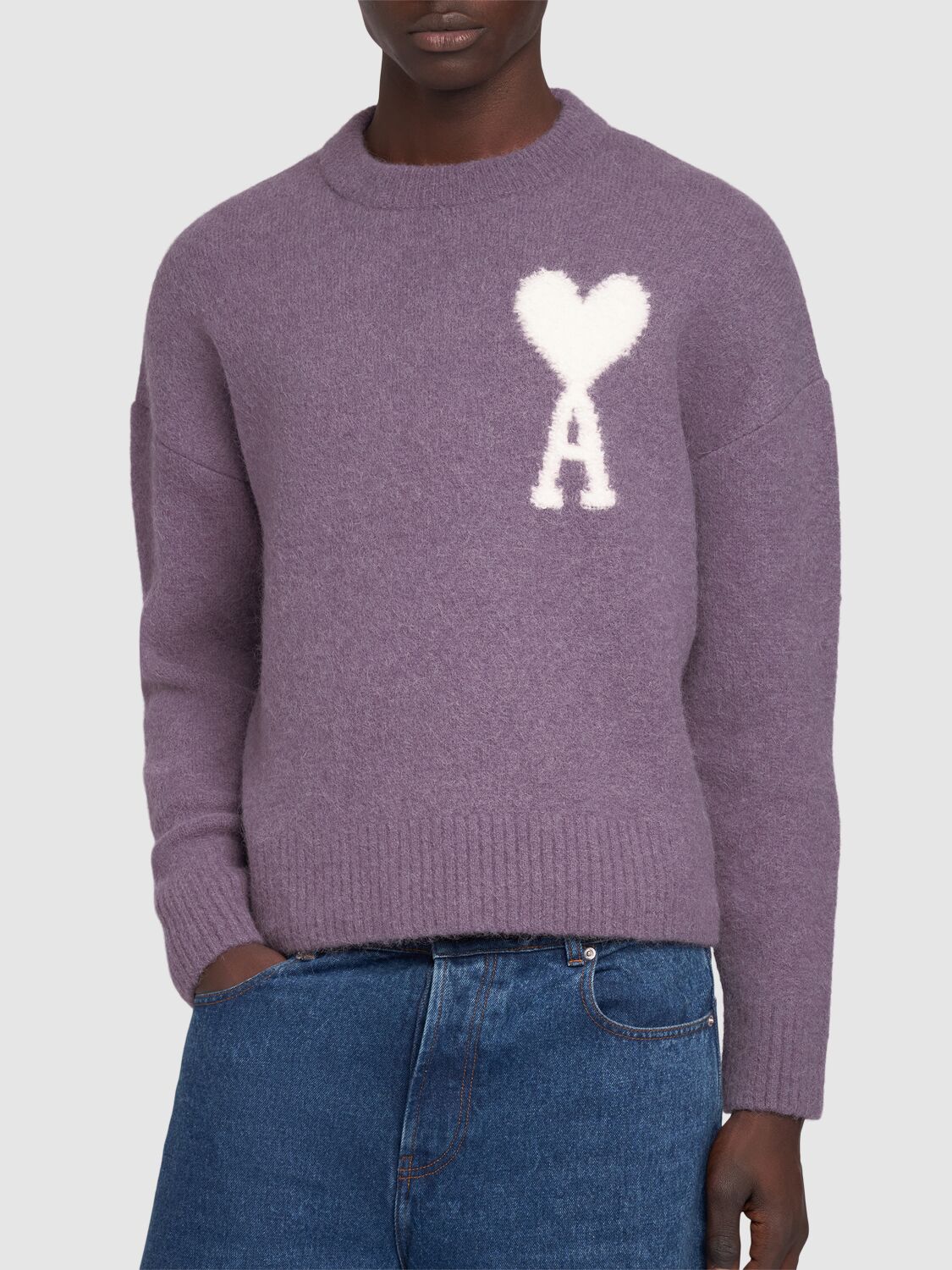 Shop Ami Alexandre Mattiussi Adc Alpaca Blend Crewneck Sweater In Lilac