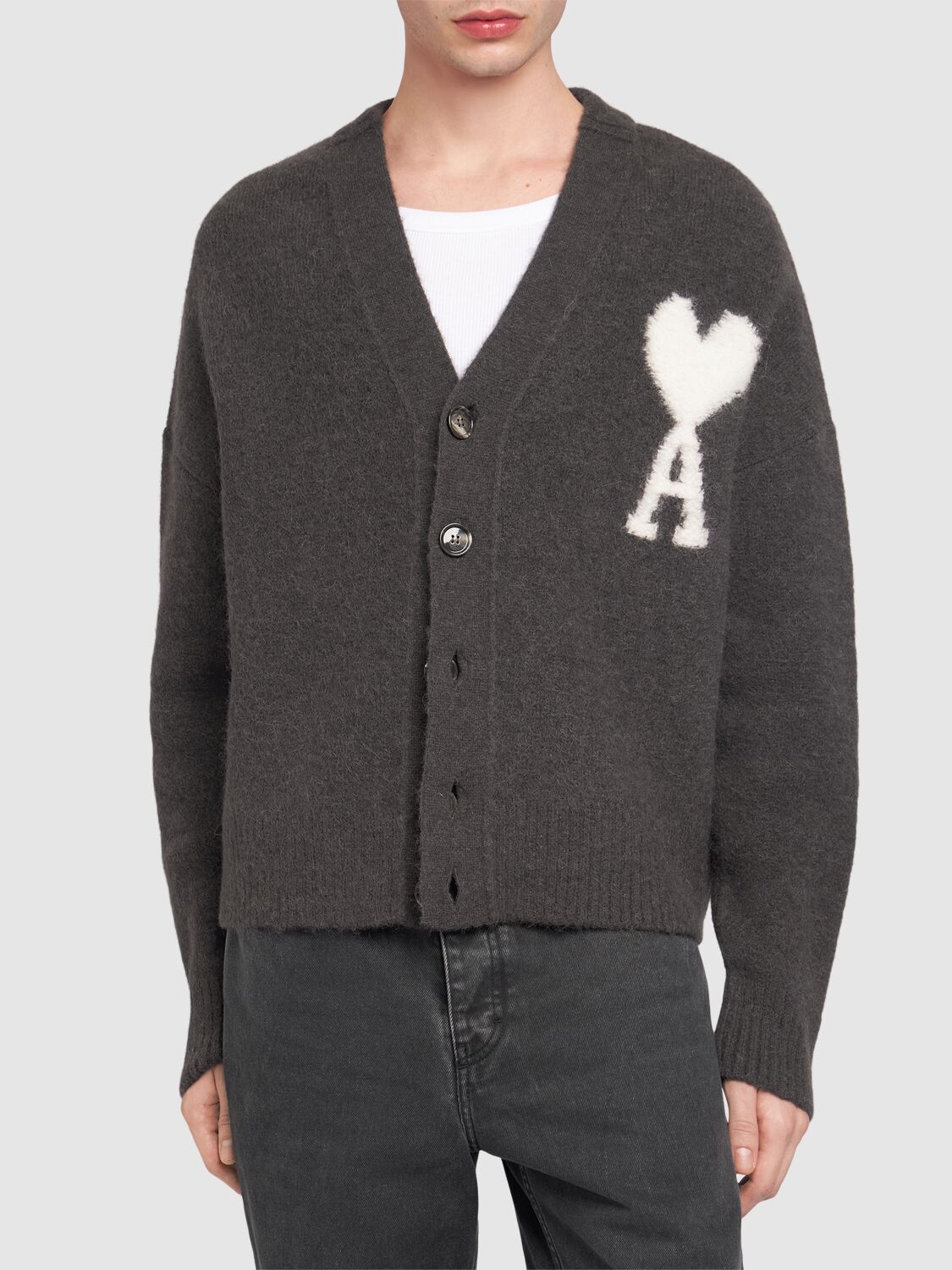 Shop Ami Alexandre Mattiussi Adc Alpaca Blend Cardigan In Dark Grey