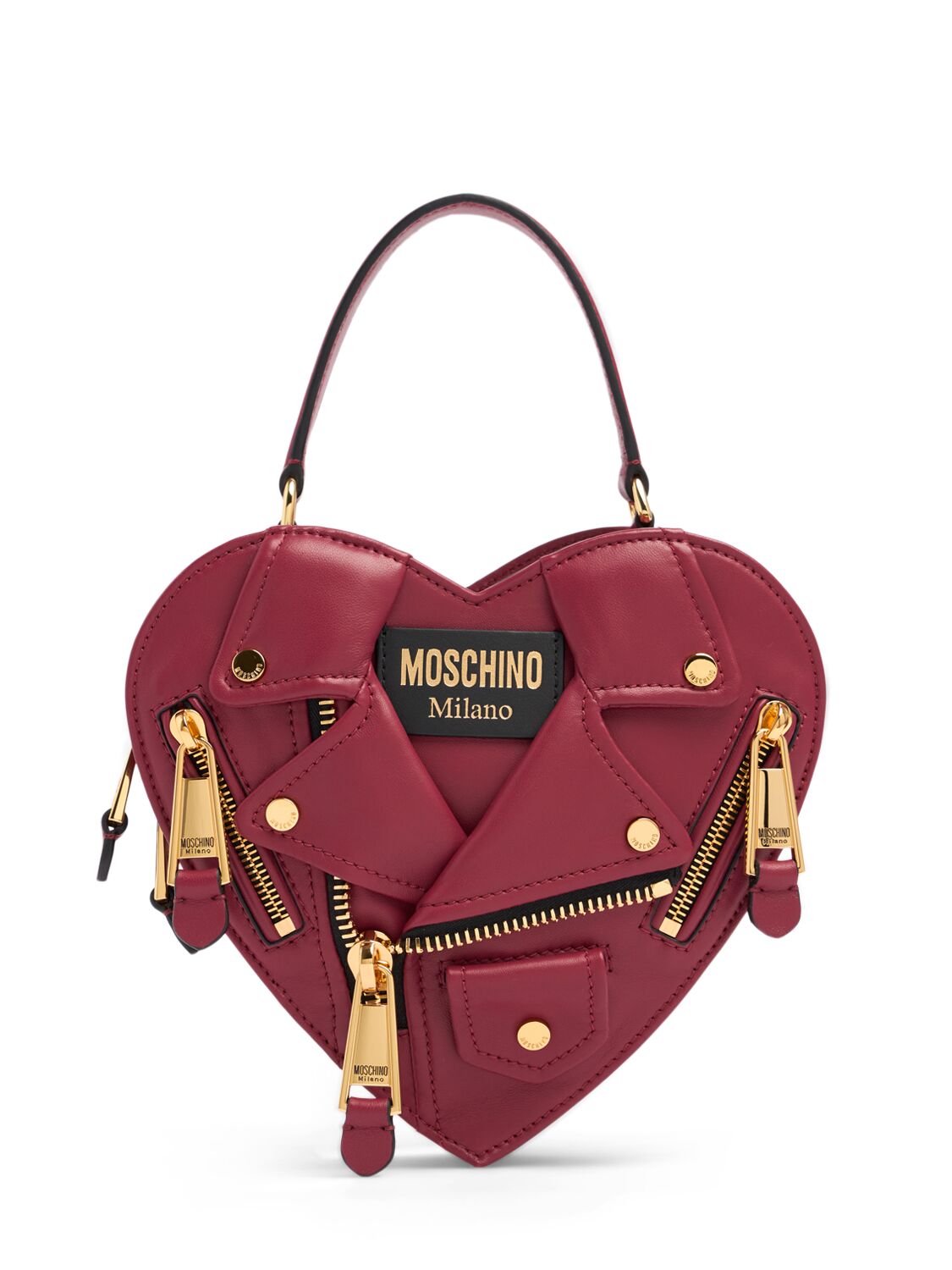 Moschino Biker Napa Leather Top Handle Bag In Violet