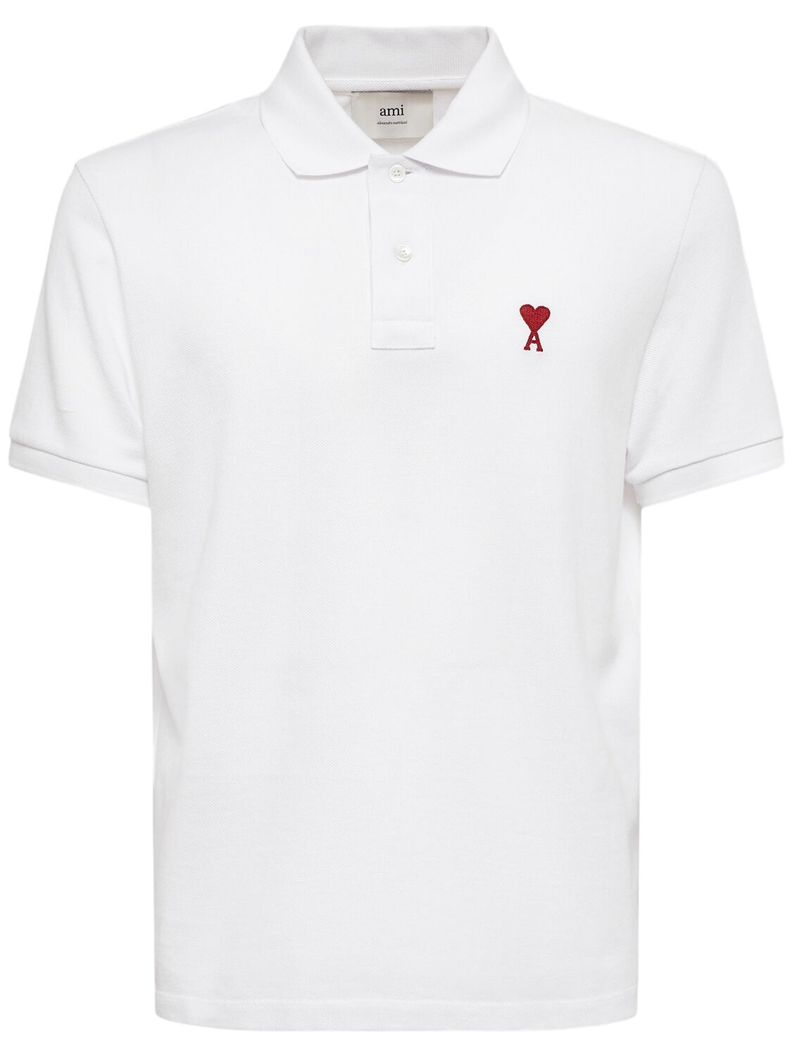 Shop Ami Alexandre Mattiussi Embroidered Logo Cotton Pique Polo In White