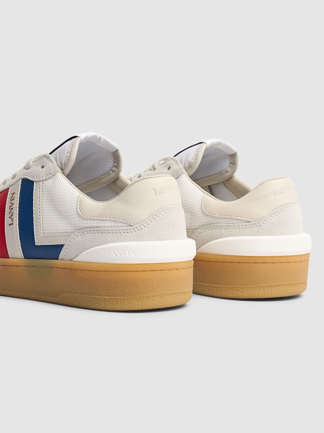 Shop Lanvin Clay Leather Low Top Sneakers In Red,white,blue