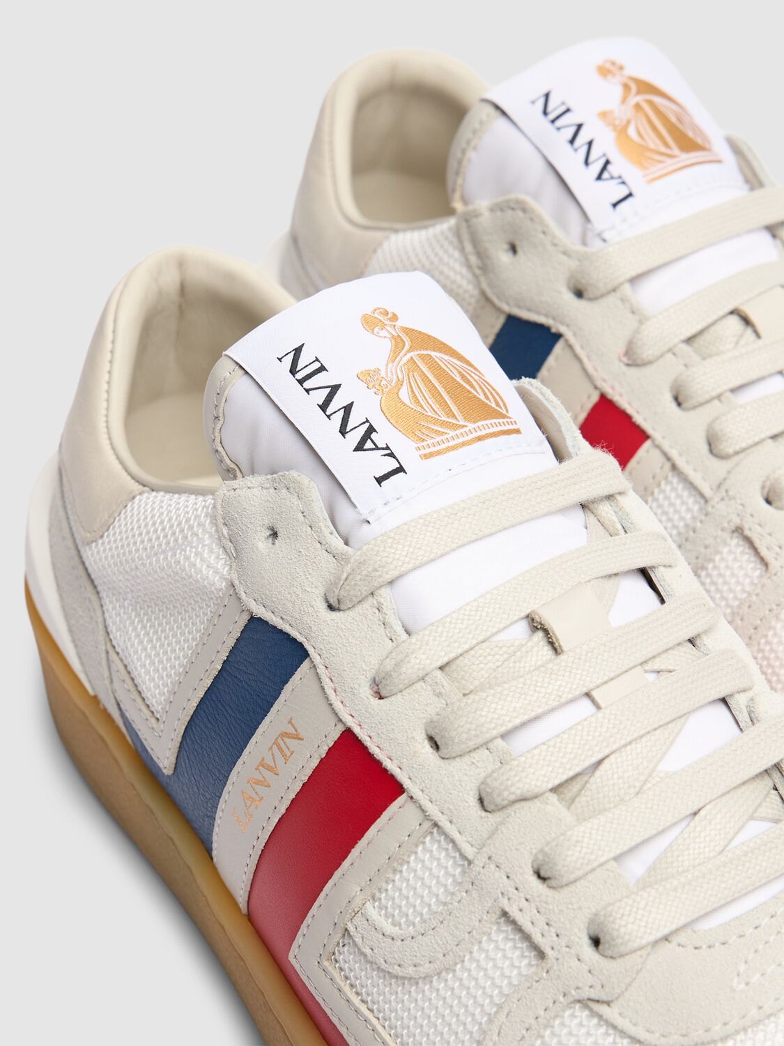 Shop Lanvin Clay Leather Low Top Sneakers In Red,white,blue