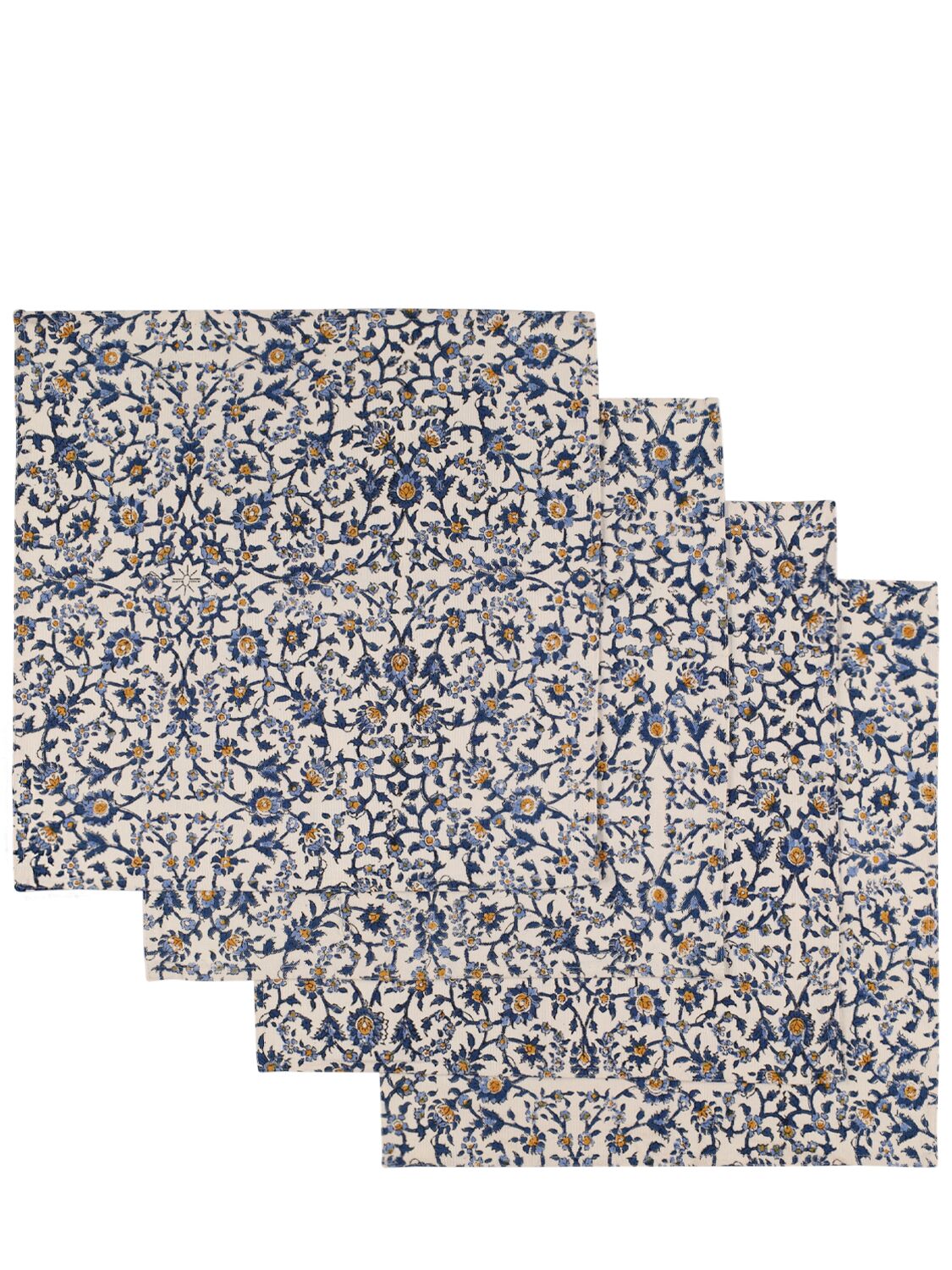 Image of Set Of 4 Hand-printed Cotton Napkins