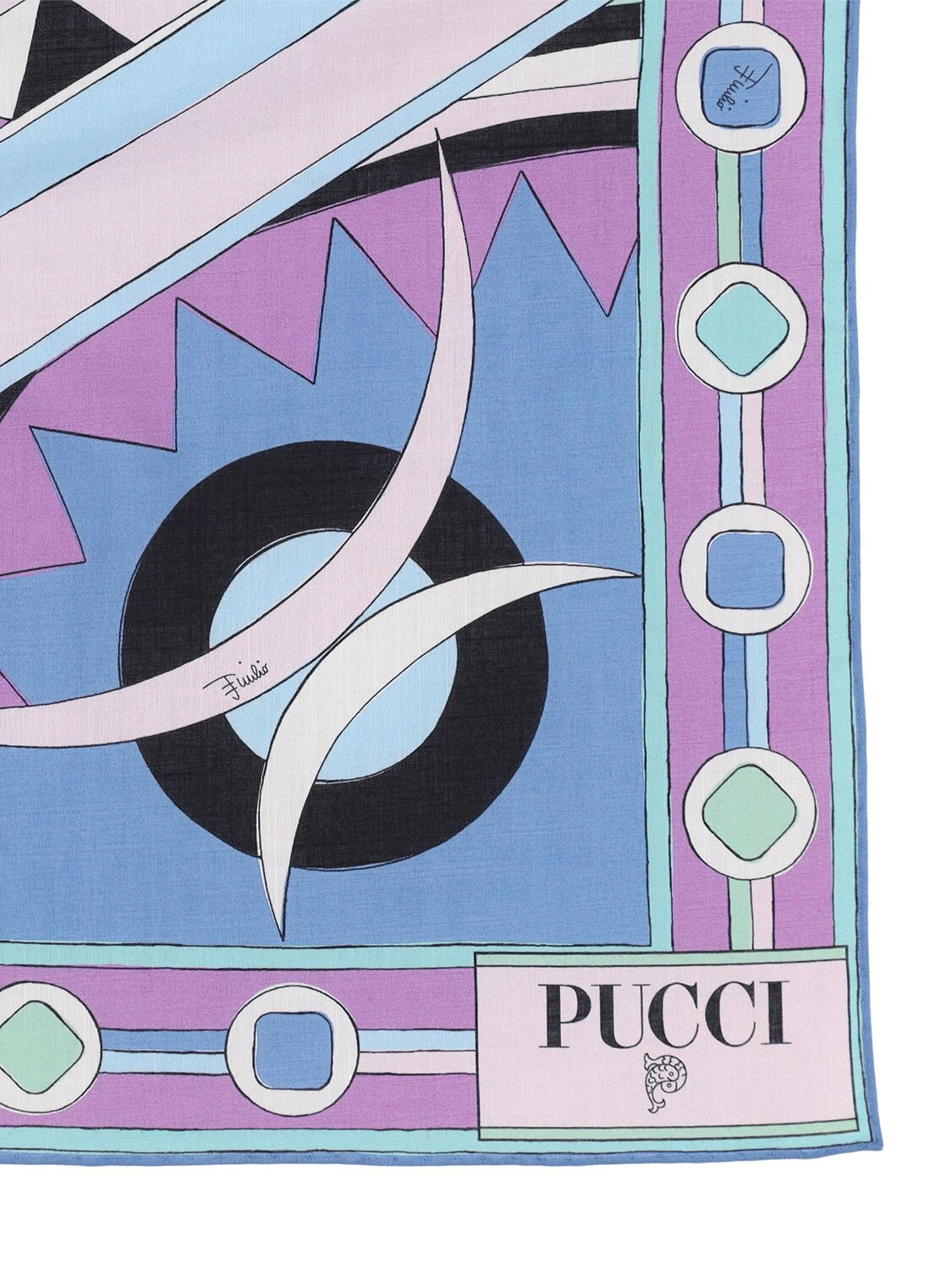 Shop Pucci Vivra Printed Cotton Scarf In Purple,blue