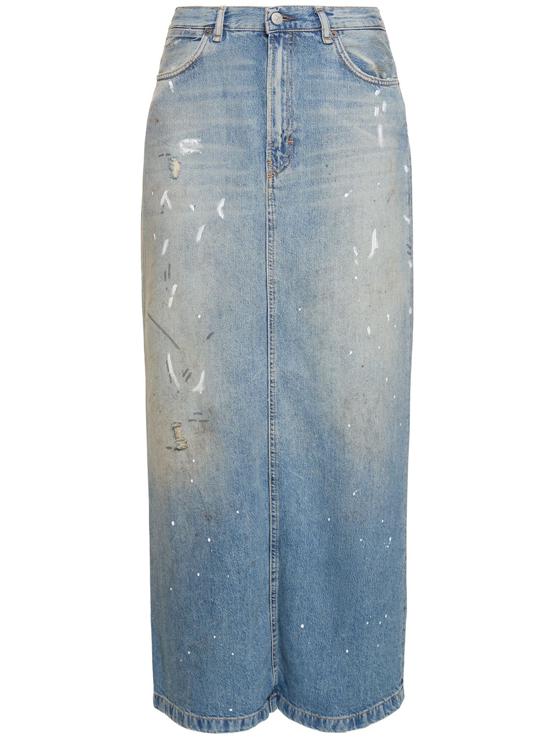 Image of Cotton Blend Denim Midi Skirt