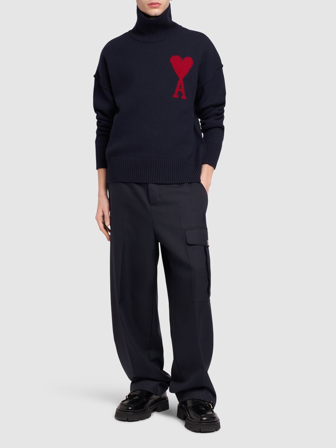 Shop Ami Alexandre Mattiussi Adc Wool Sweater In Navy/red