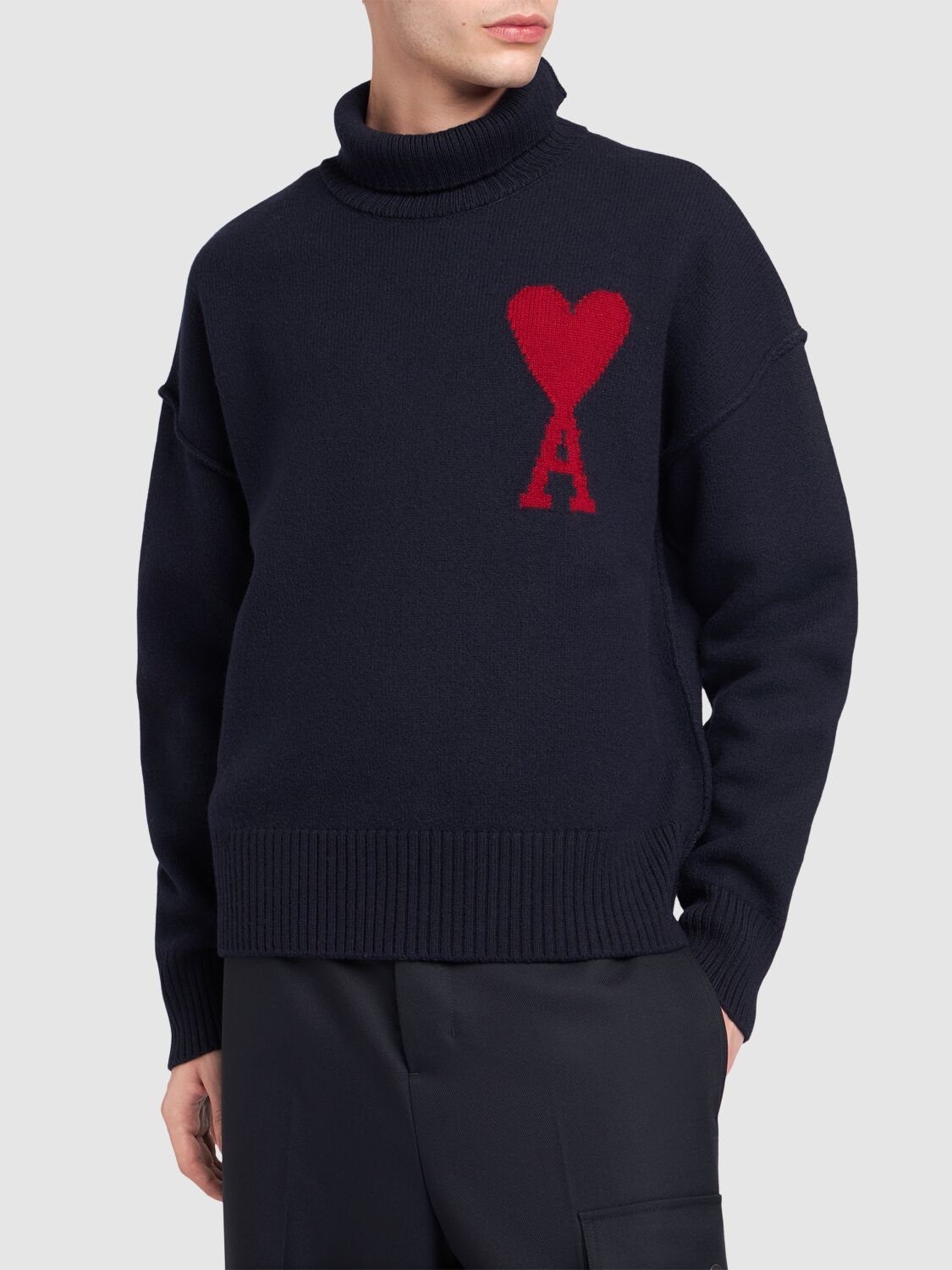 Shop Ami Alexandre Mattiussi Adc Wool Sweater In Navy/red