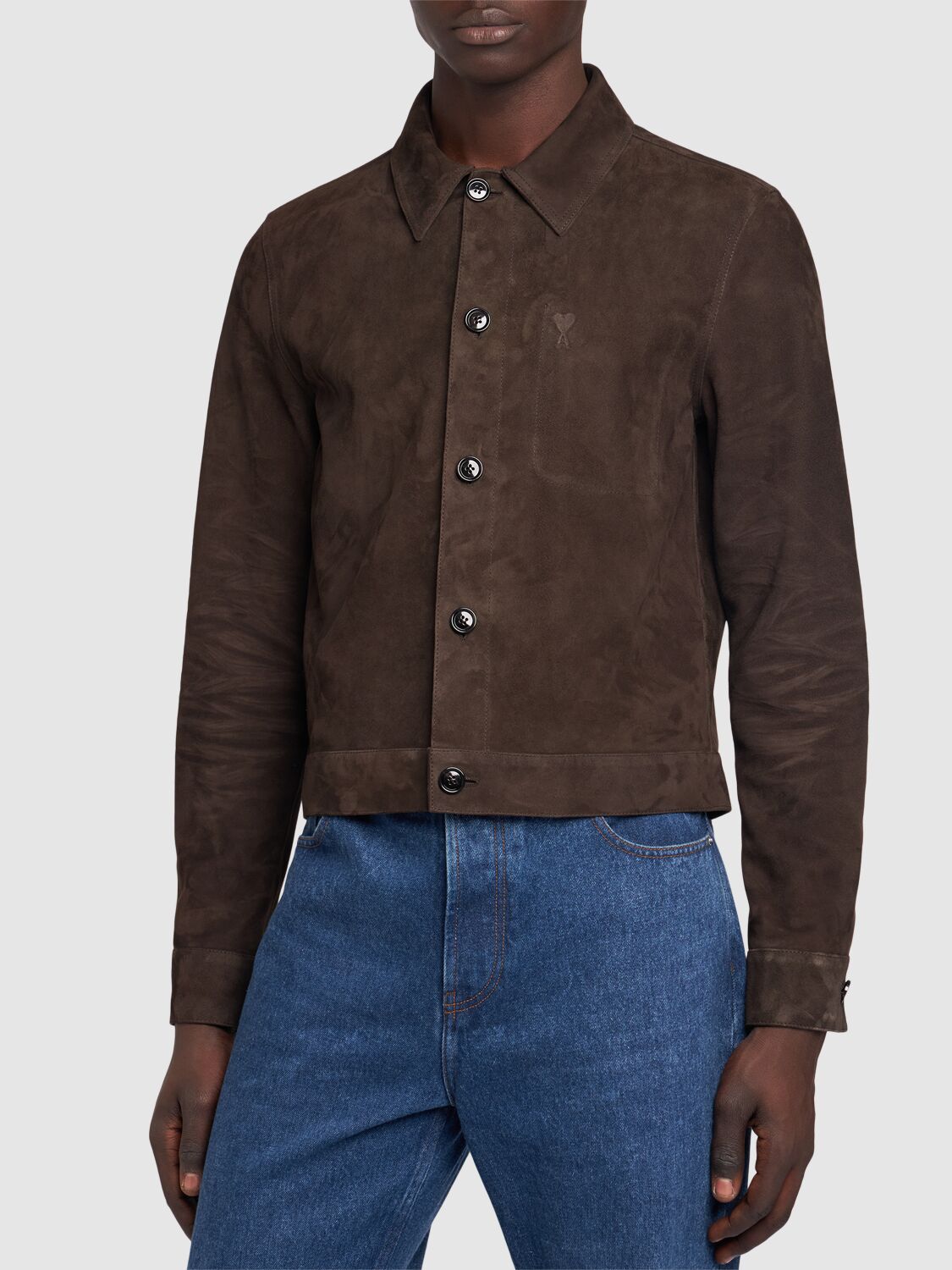 AMI ALEXANDRE MATTIUSSI BUTTONED LEATHER OVERSHIRT 