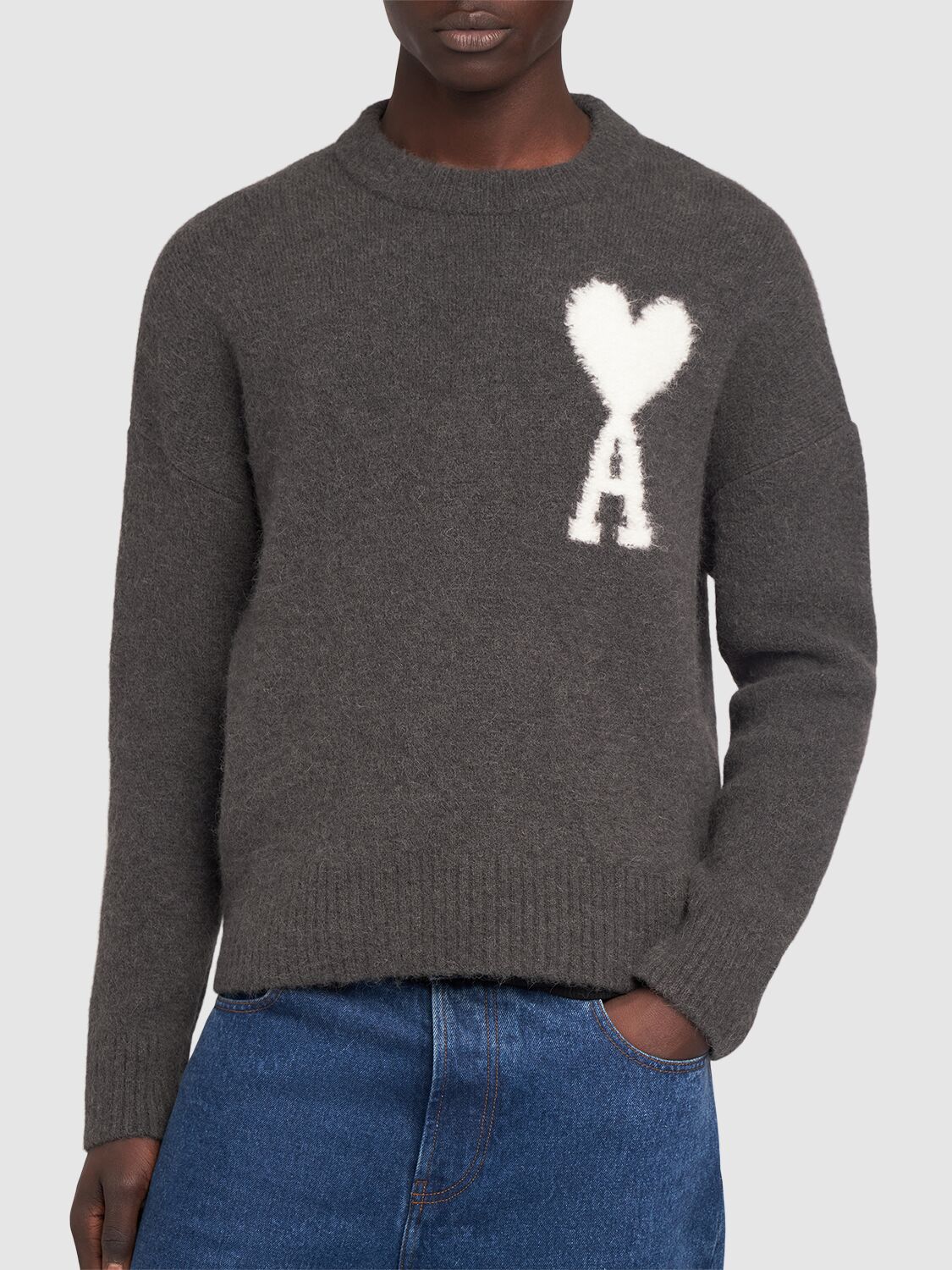 Shop Ami Alexandre Mattiussi Adc Alpaca Blend Crewneck Sweater In Dark Grey