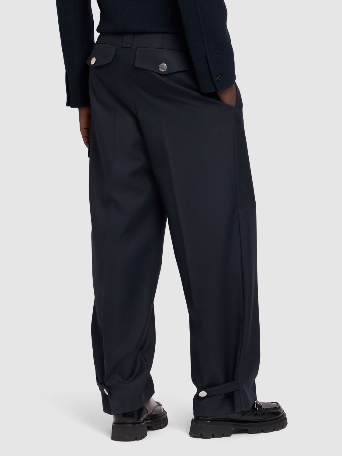 Shop Ami Alexandre Mattiussi Straight Wool Gabardine Cargo Pants In Navy