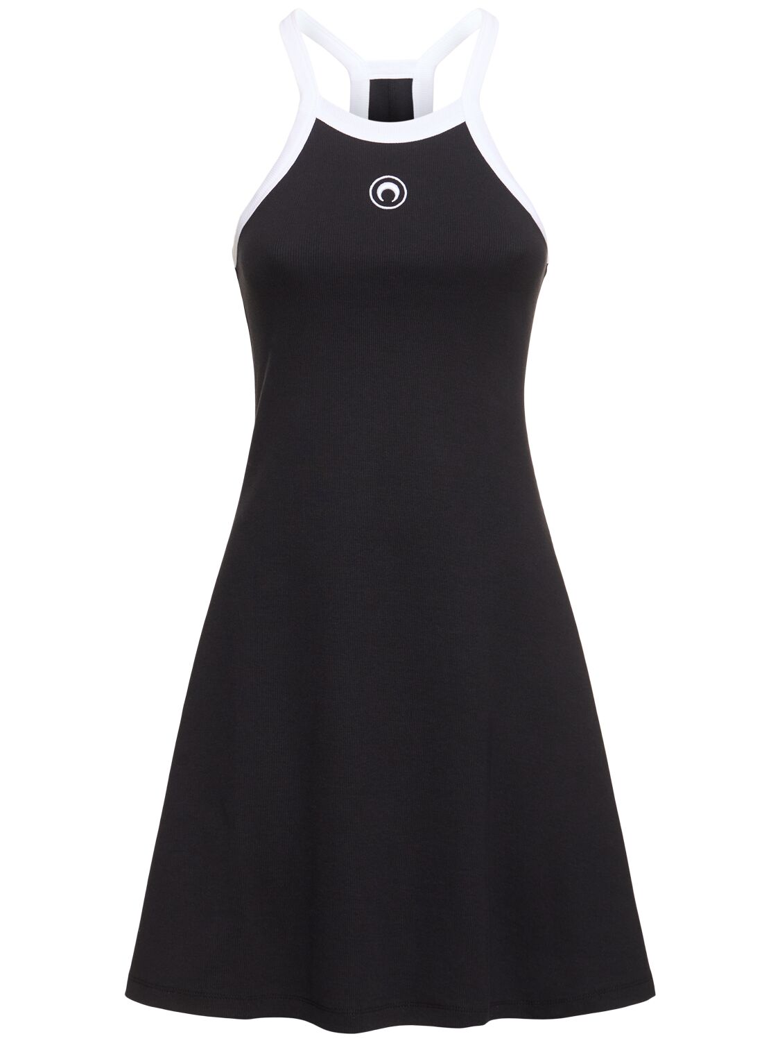 Shop Marine Serre Ribbed Cotton Mini Dress In Black