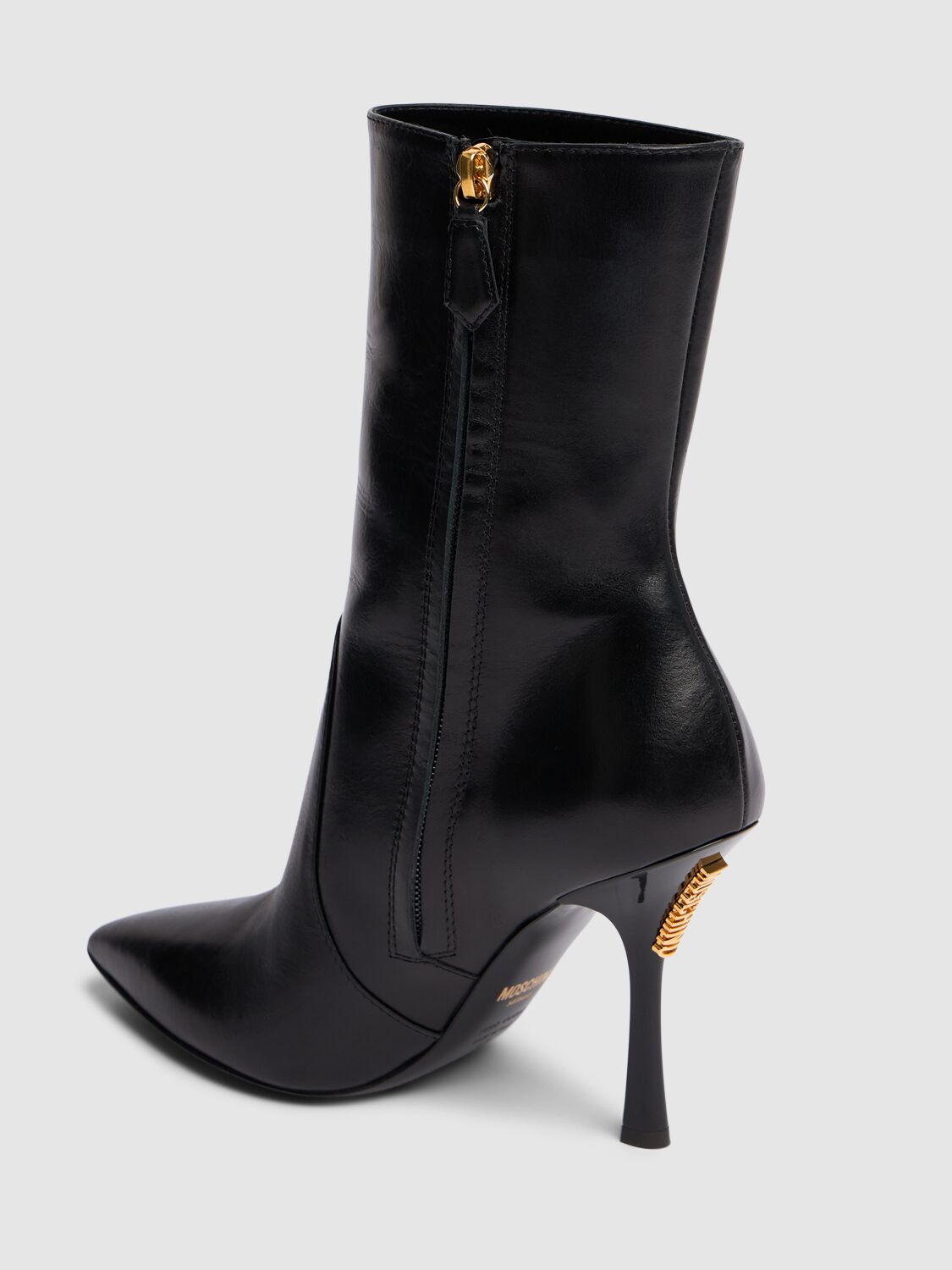 Shop Moschino 100mm Leather Zip-up Ankle Boots In Black