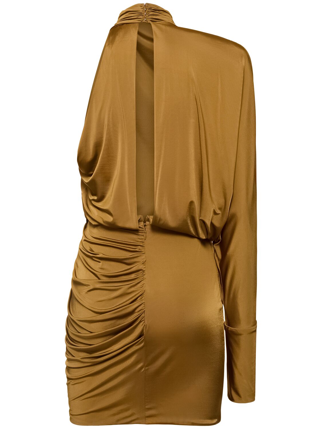 Shop Alexandre Vauthier Draped Jersey One Sleeve Mini Dress In Brown