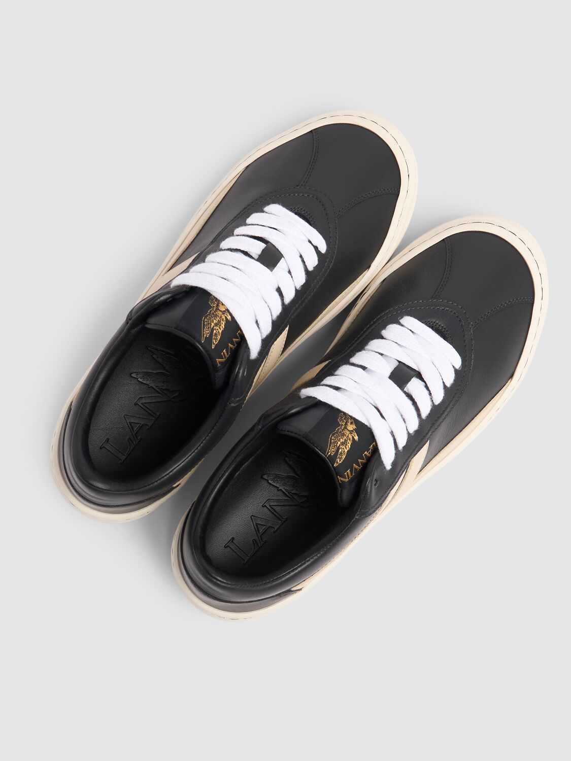 Shop Lanvin Pluto Leather Low Top Sneakers In Black,beige