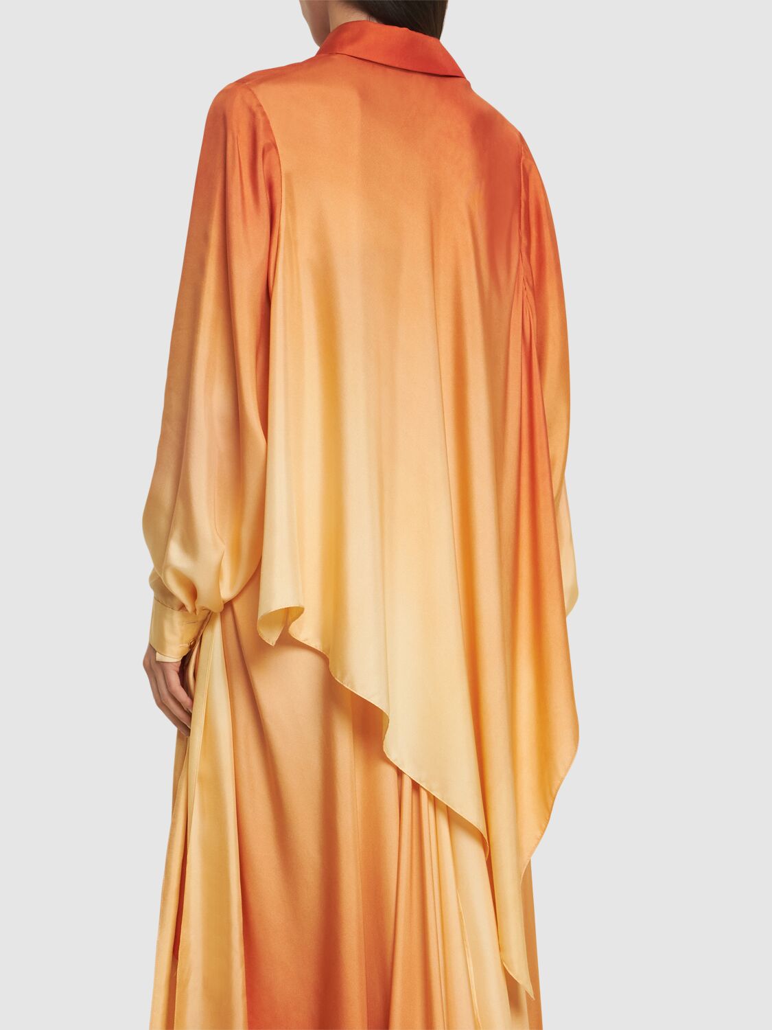 Shop Zimmermann Tranquility Faded Asymmetric Silk Shirt In Orange