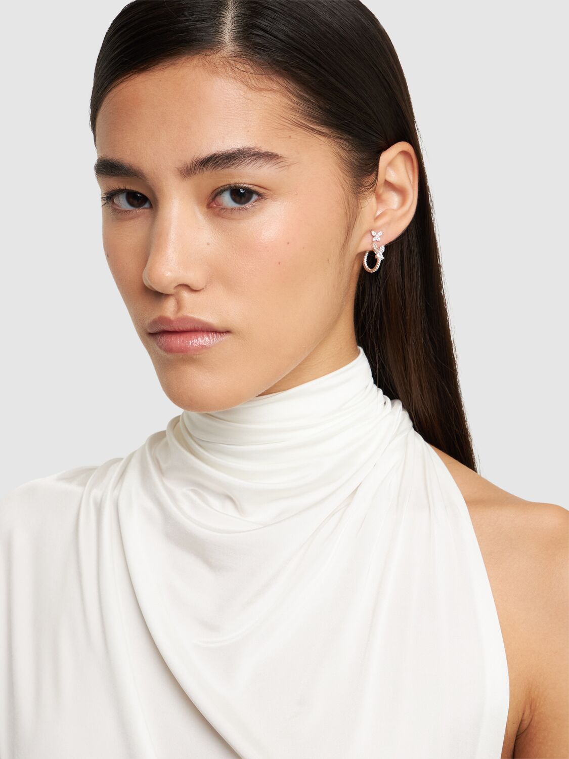 Shop Apm Monaco Butterfly Asymmetric Crystal Earrings In Silver