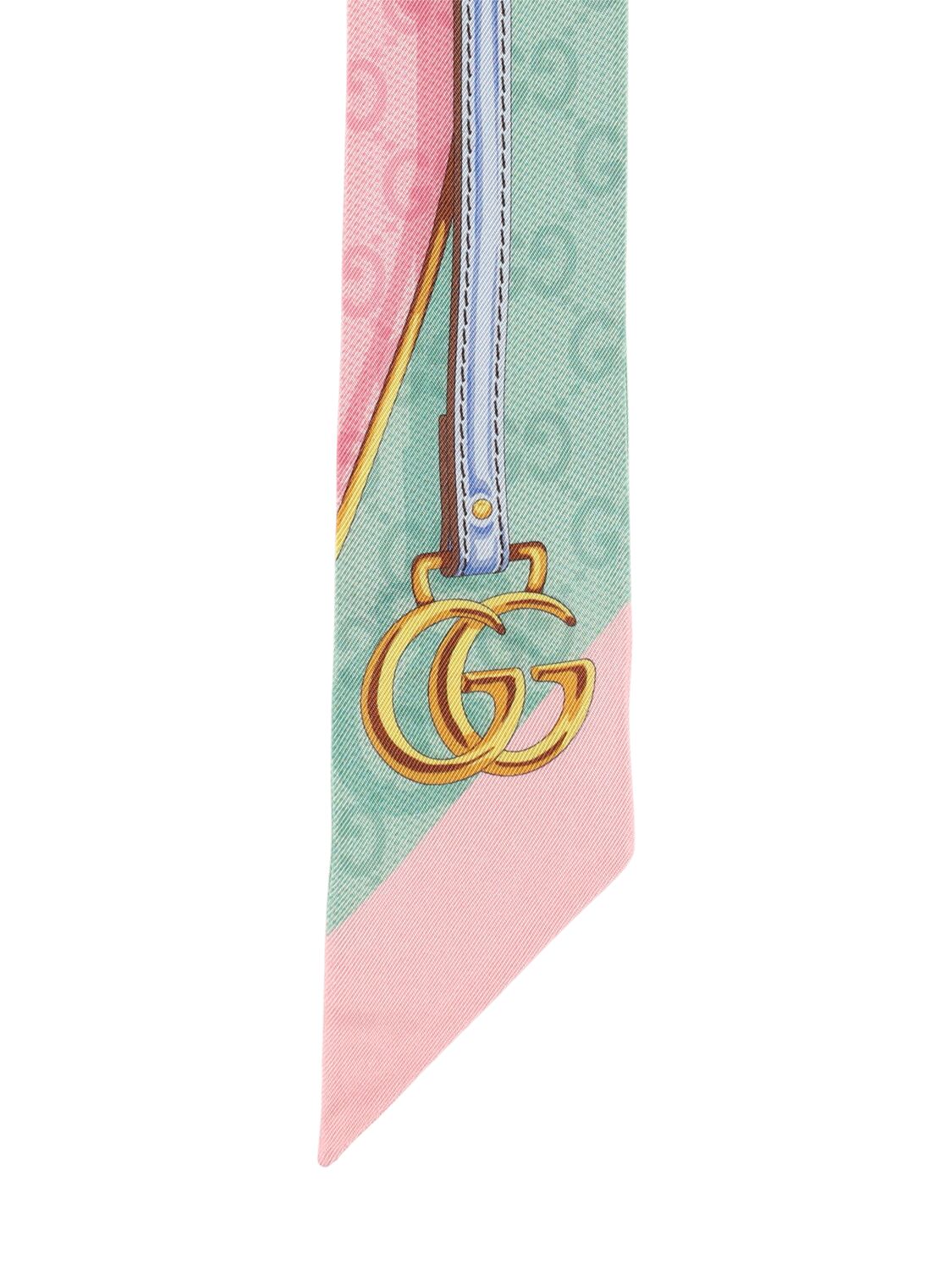 Shop Gucci Gg Belt Print Silk Neck Bow In Multicolor