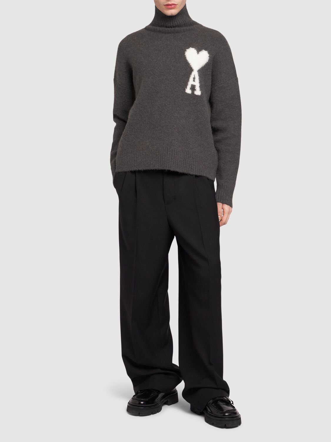 Shop Ami Alexandre Mattiussi Adc Alpaca Blend Turtleneck In Dark Grey