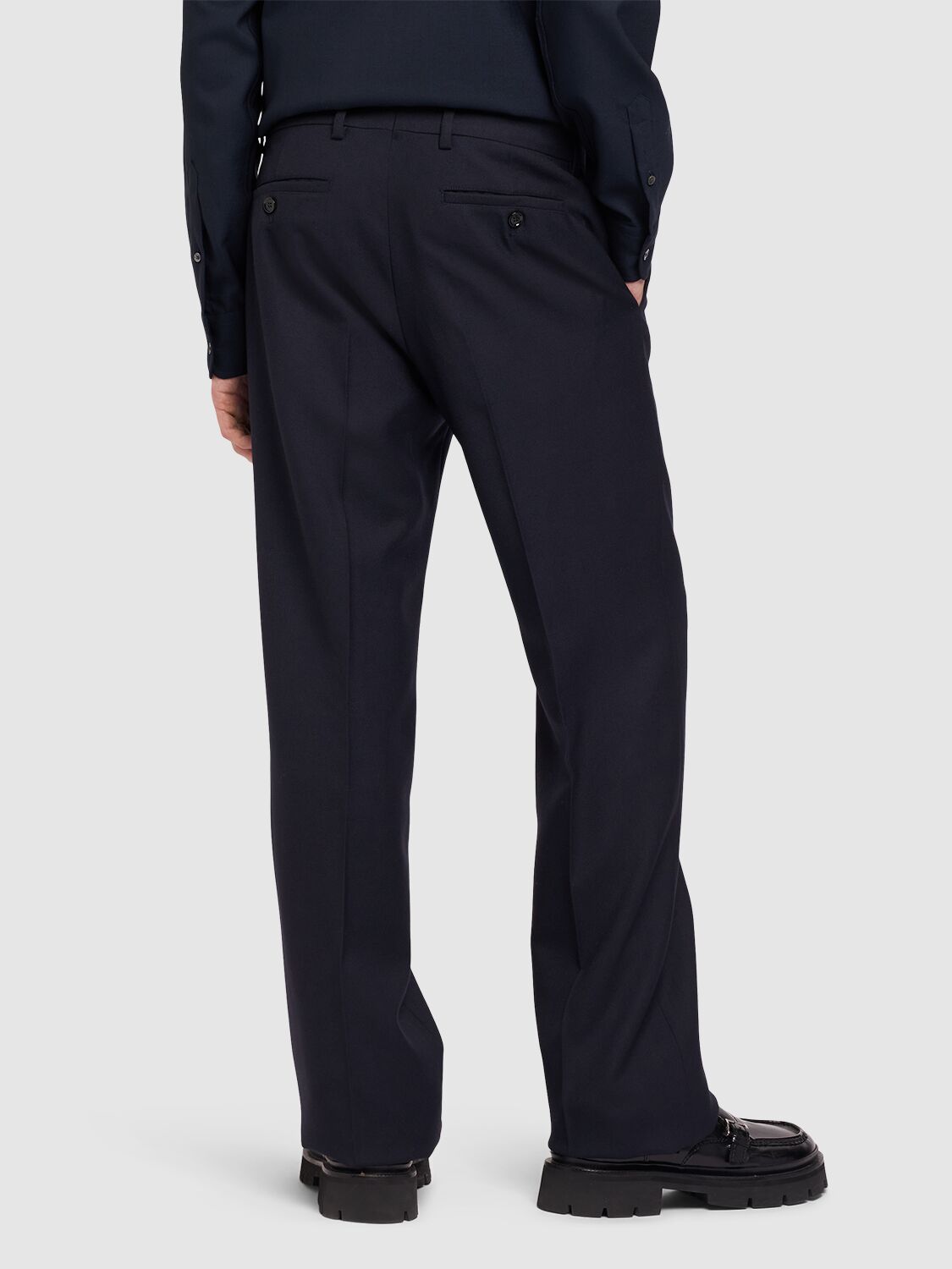 AMI ALEXANDRE MATTIUSSI STRAIGHT FIT WOOL GABARDINE PANTS 