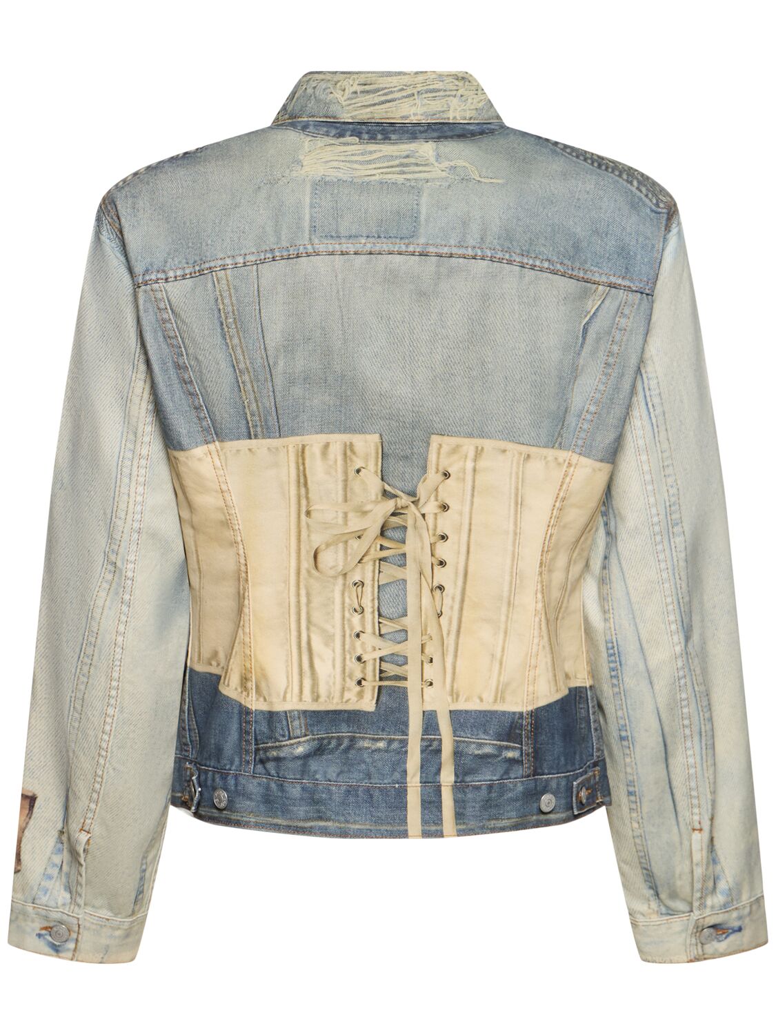 Shop Acne Studios Orset Printed Denim Jacket In Mid Blue