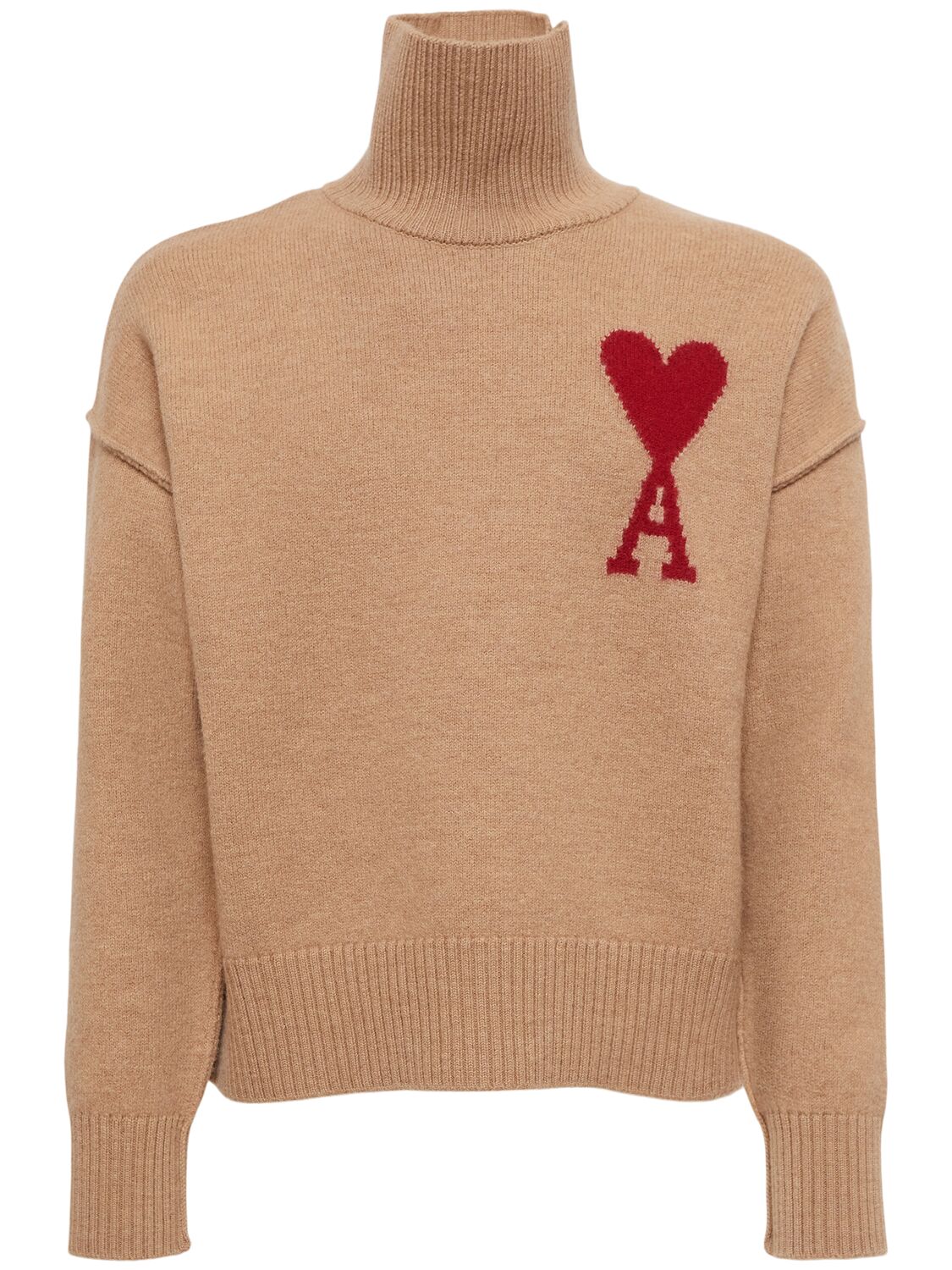 Ami Alexandre Mattiussi Adc Wool Sweater In Camel/red