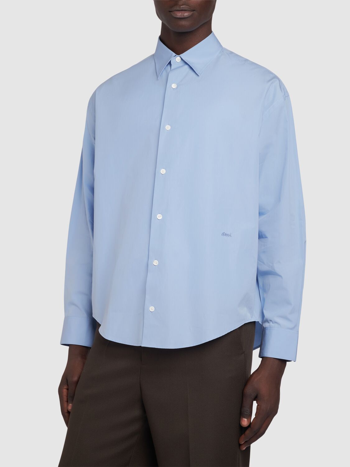 Shop Ami Alexandre Mattiussi Boxy Cotton Shirt In Cashmere Blue