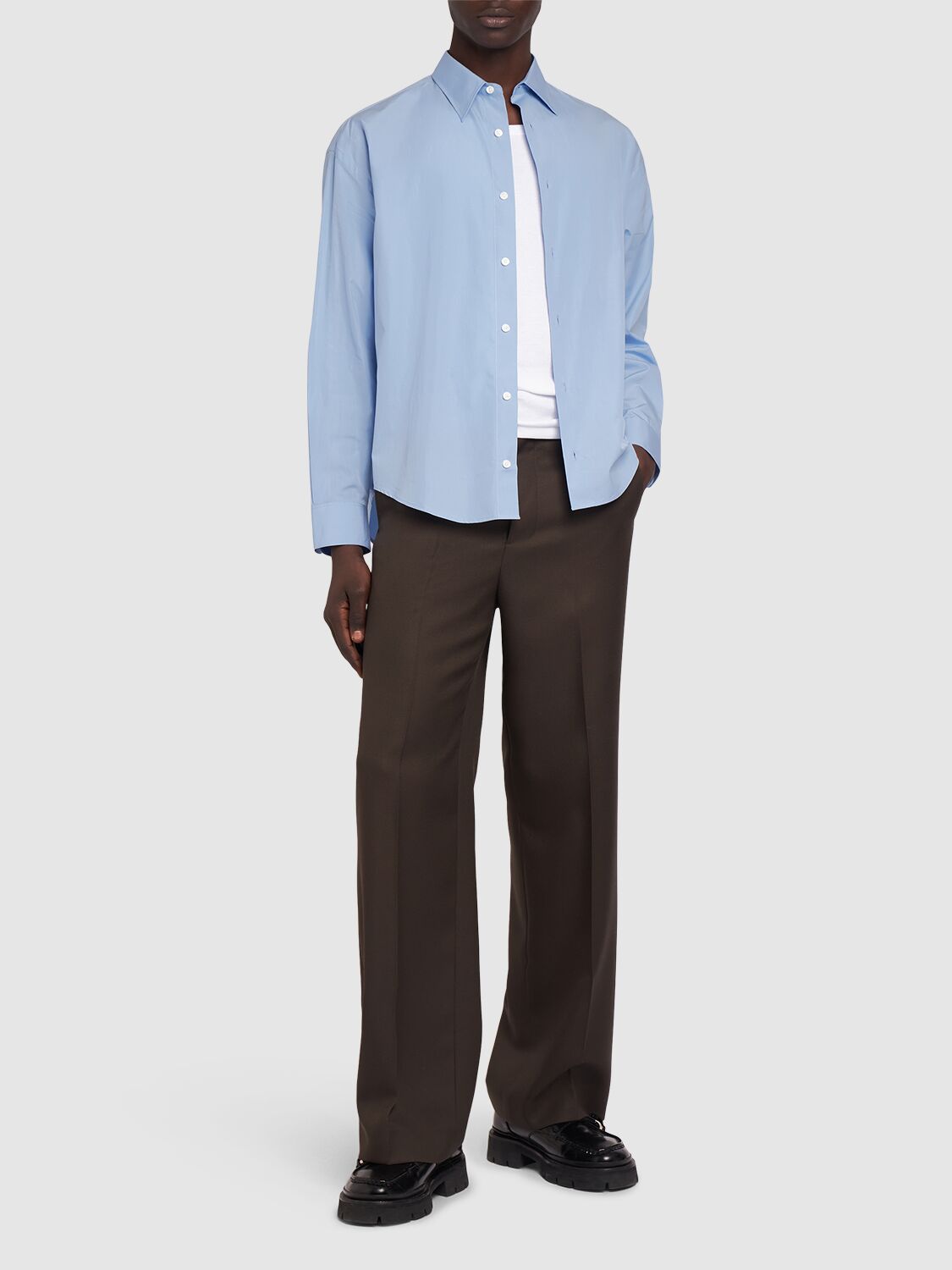 Shop Ami Alexandre Mattiussi Boxy Cotton Shirt In Cashmere Blue