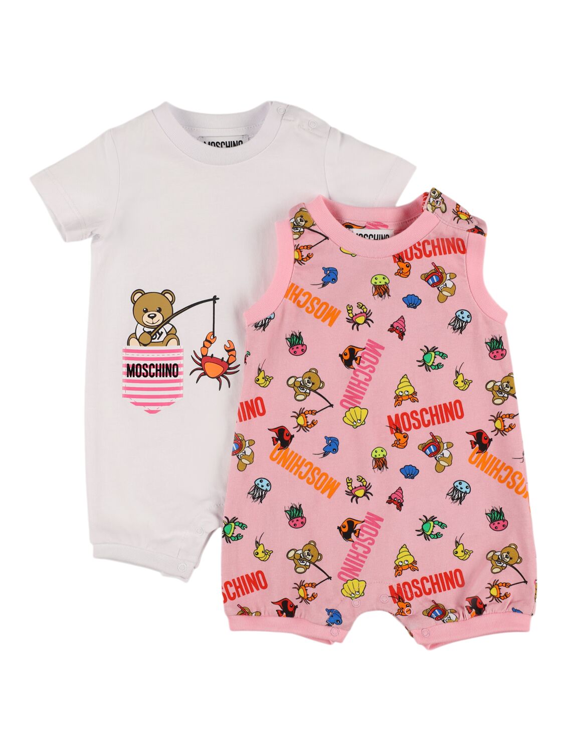 Moschino Babies' Set Of 2 Cotton Jersey Rompers In Pink