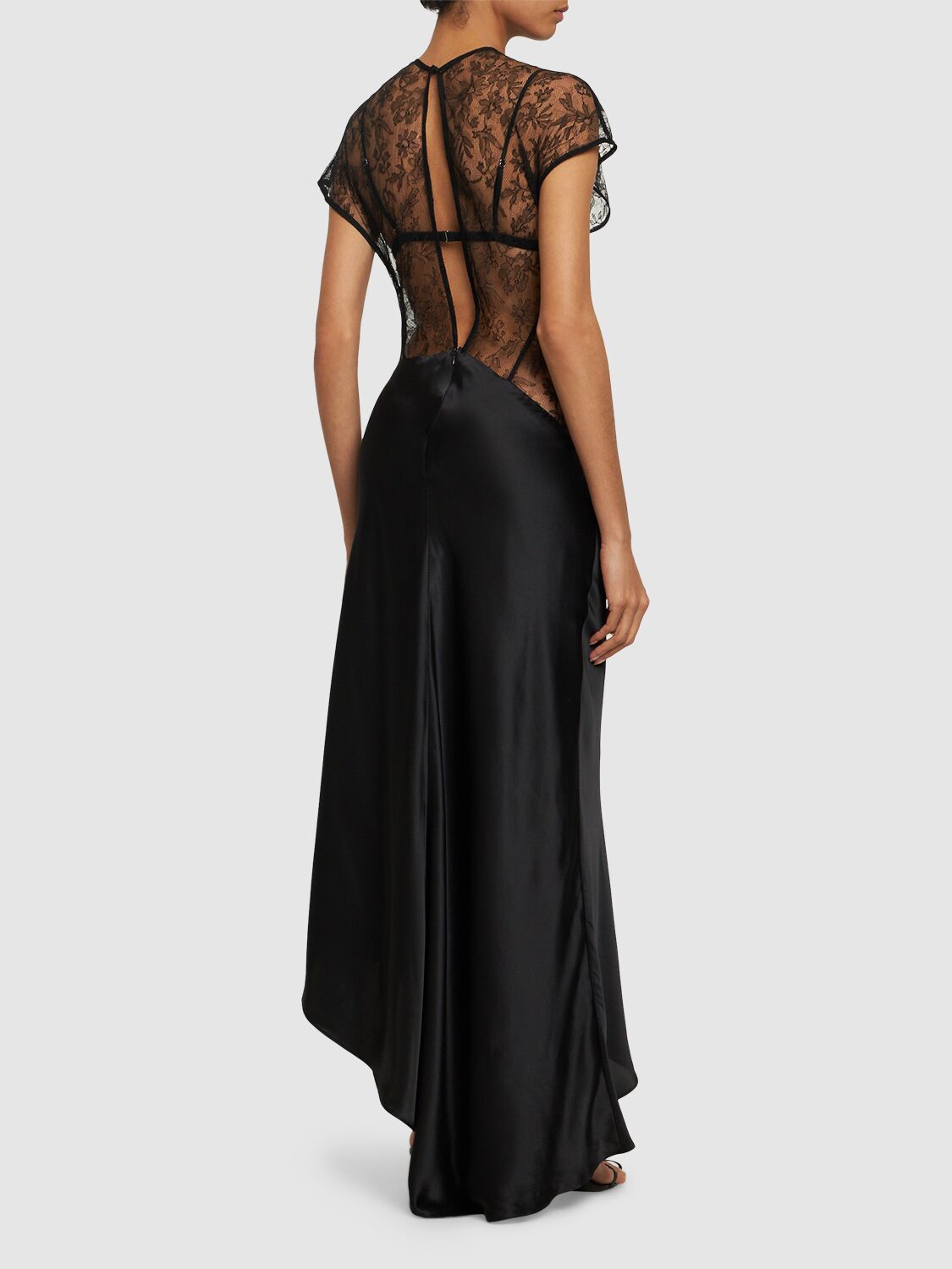 Shop Tove Beline Lace & Satin Long Dress In Black