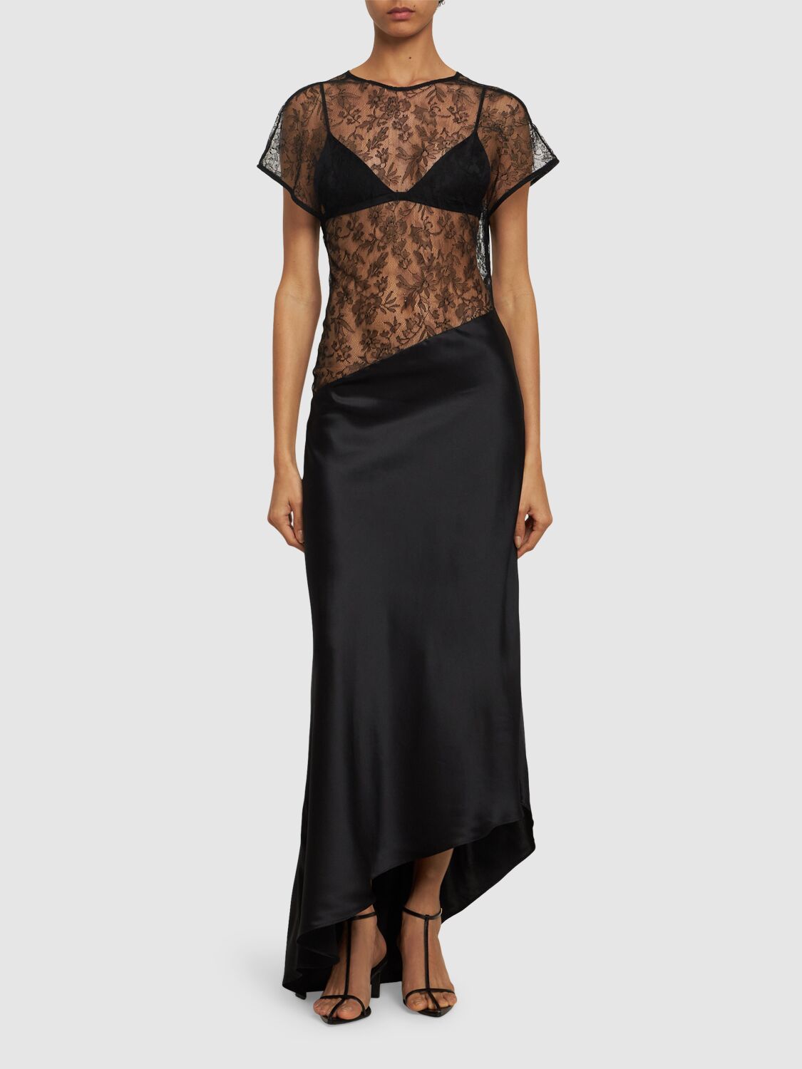 Shop Tove Beline Lace & Satin Long Dress In Black