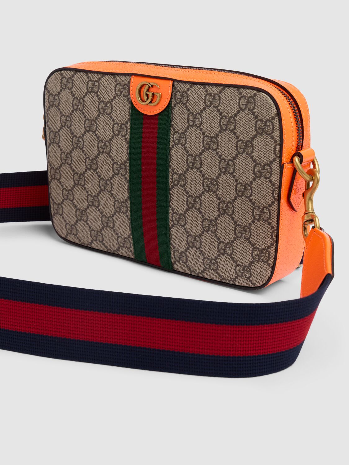 Shop Gucci Small Ophidia Gg Crossbody Bag In Beige,orange