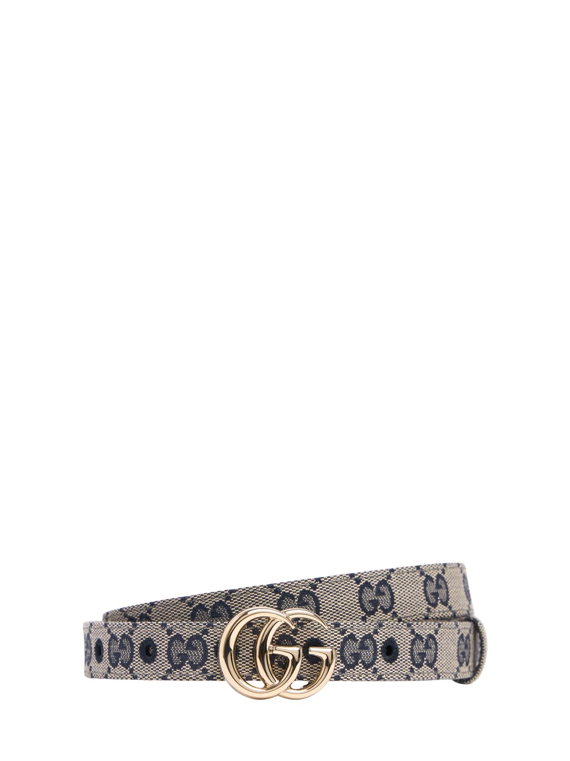 Shop Gucci 2cm Gg Marmont Canvas Belt In Beige,blue