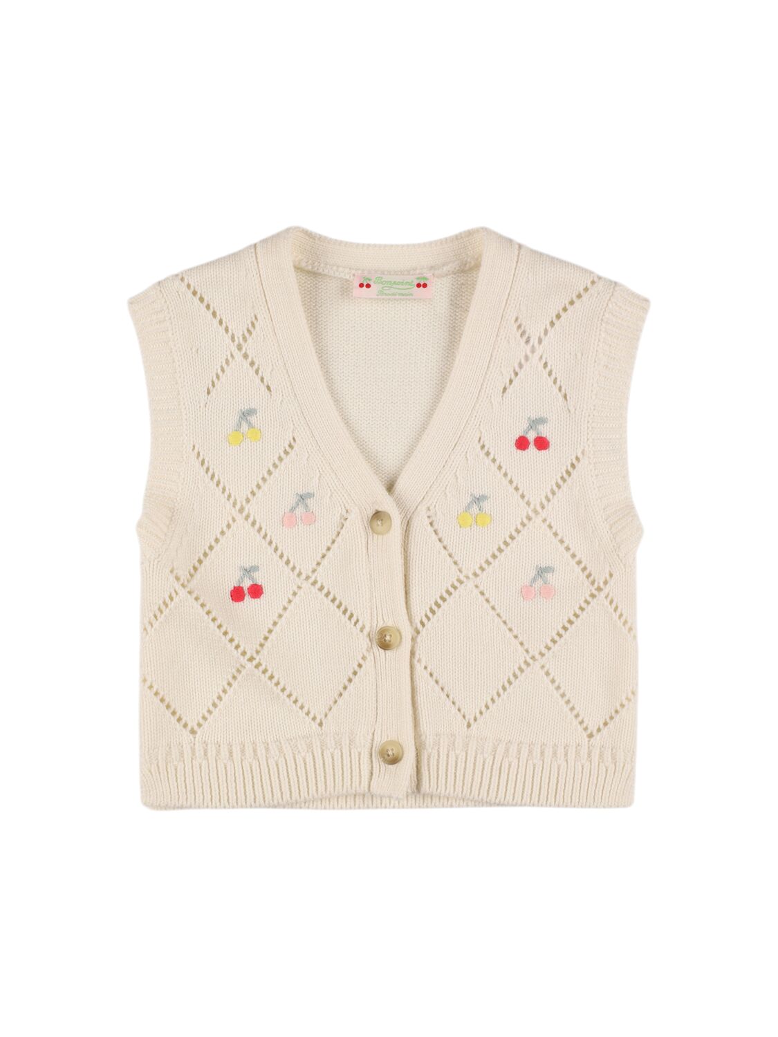 Bonpoint Embroidered Cotton Blend Knit Cardigan In White