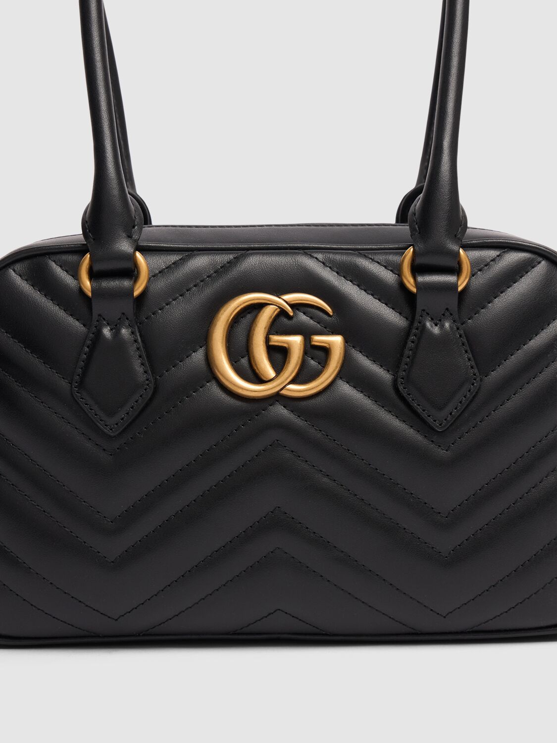 Shop Gucci Small Gg Marmont Leather Top Handle Bag In Black