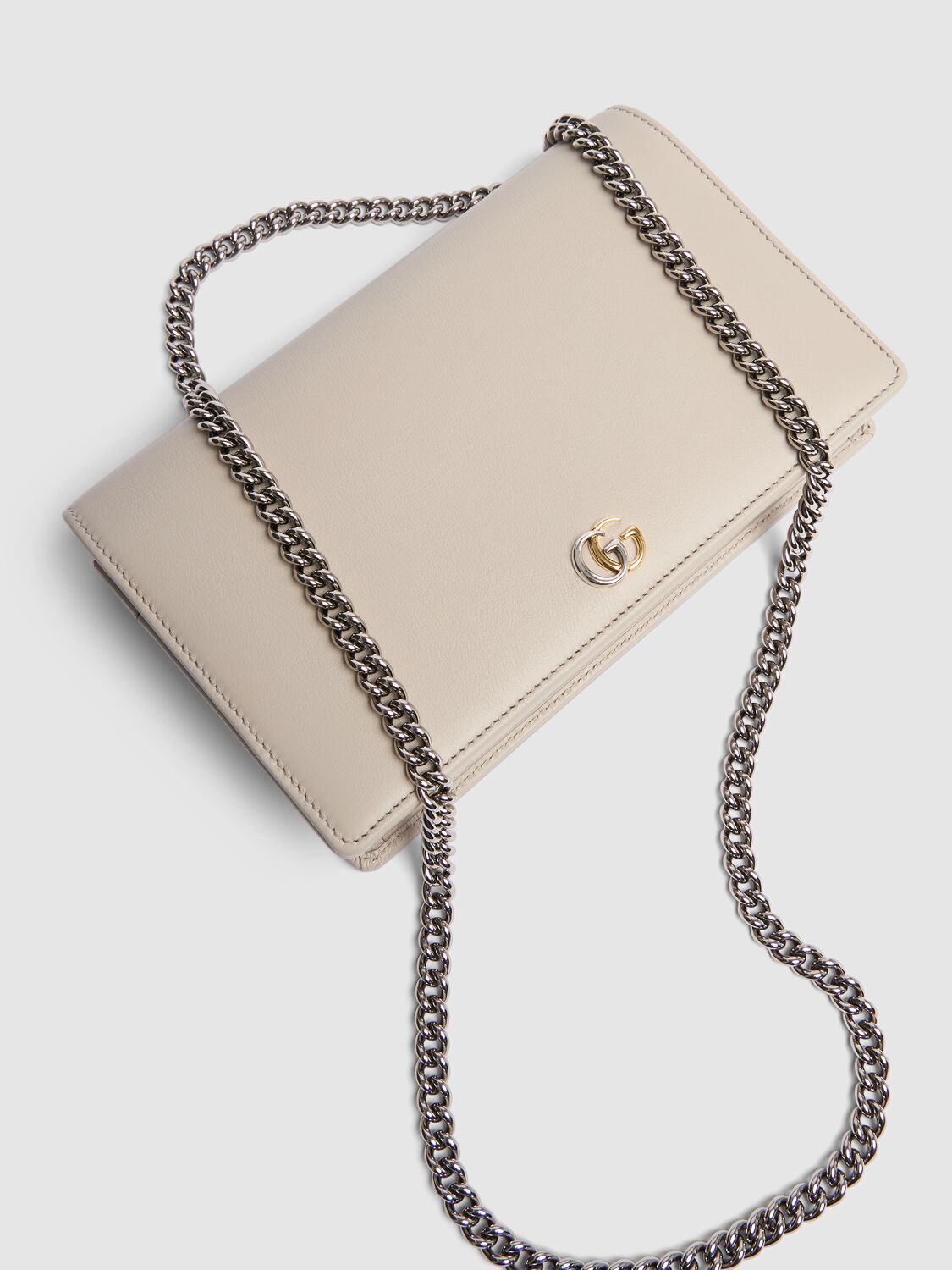 Shop Gucci Gg Marmont Leather Chain Wallet In Sphinx