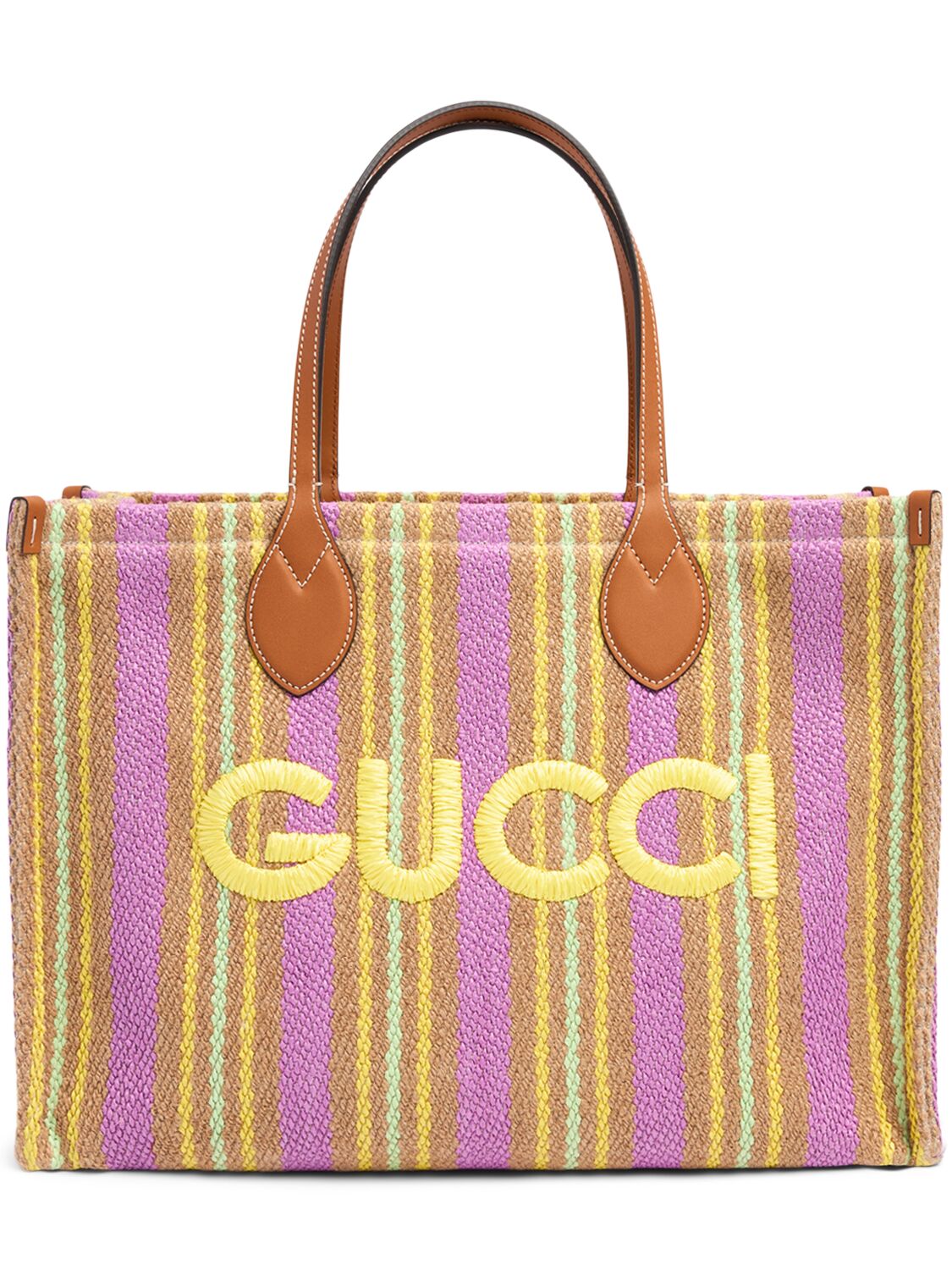 Gucci Summer Canvas Tote Bag In Yellow,multi