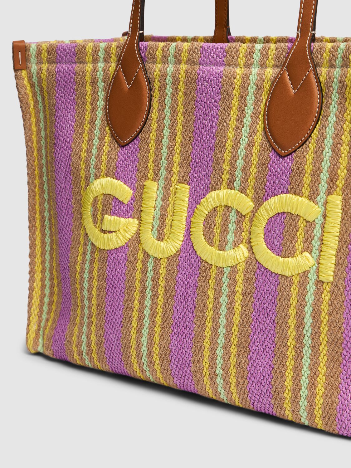 Shop Gucci Medium Canvas Tote Bag W/ Logo In Yellow,multi