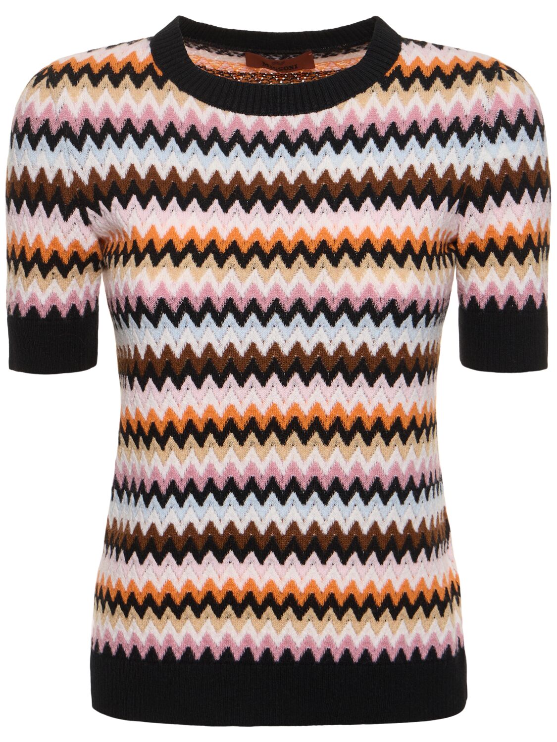 Missoni Short-sleeved Crewneck Pullover In Zigzag Wool In Multicolor