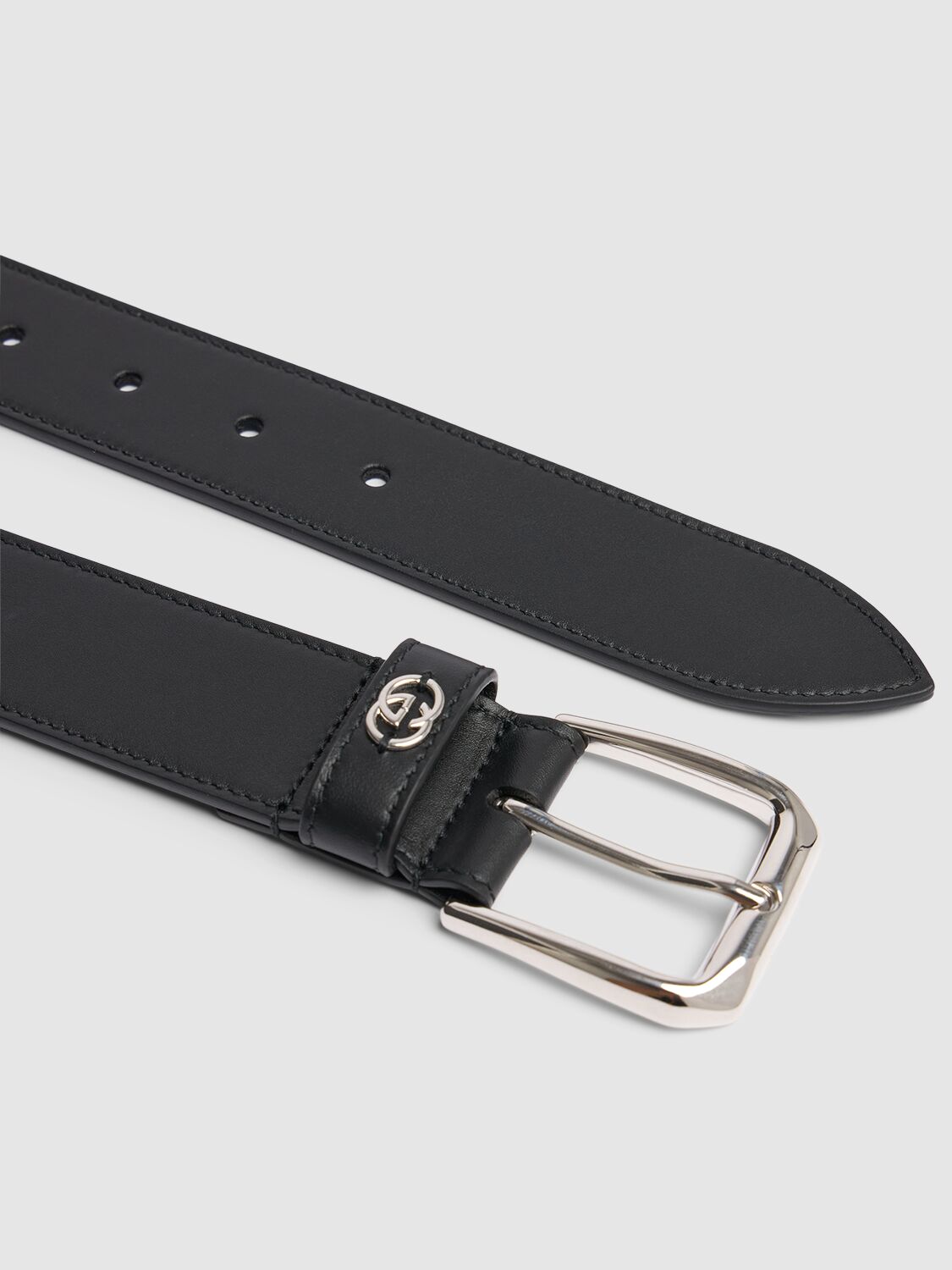 Shop Gucci 3.5cm Squared Buckle Leather Belt In Black