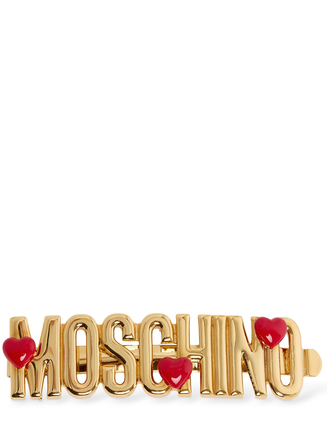Moschino Heart Logo Metal Hair Clip In Gold