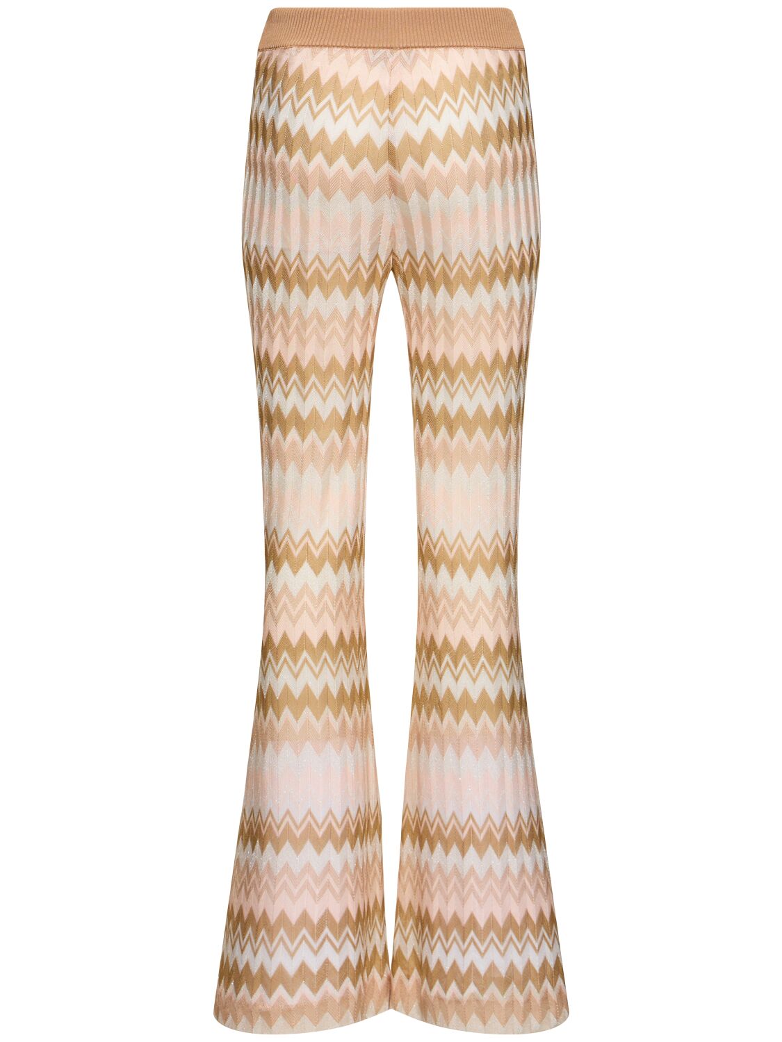 Shop Missoni Knit Viscose Lamé Flared Pants In Beige/multi
