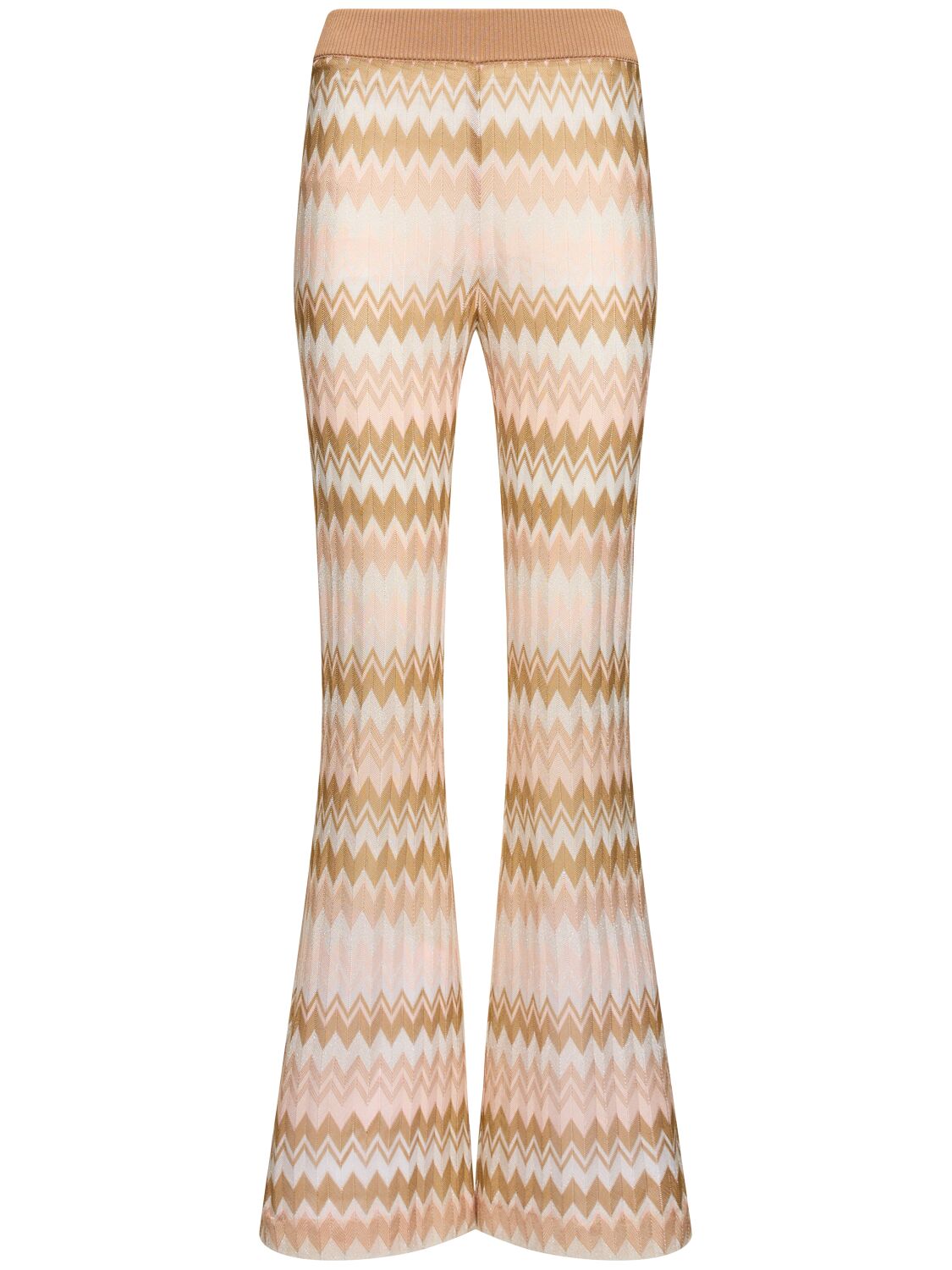 Shop Missoni Knit Viscose Lamé Flared Pants In Beige/multi