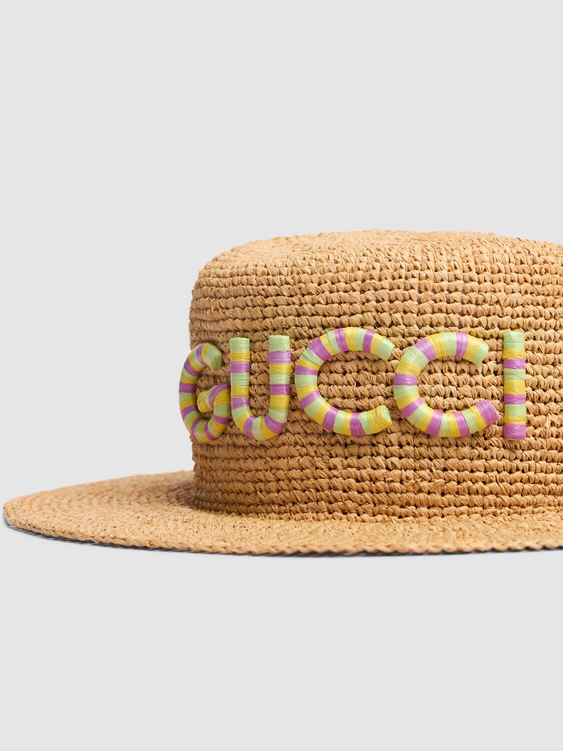 Shop Gucci Raffia Hat With Logo In Natural,multi