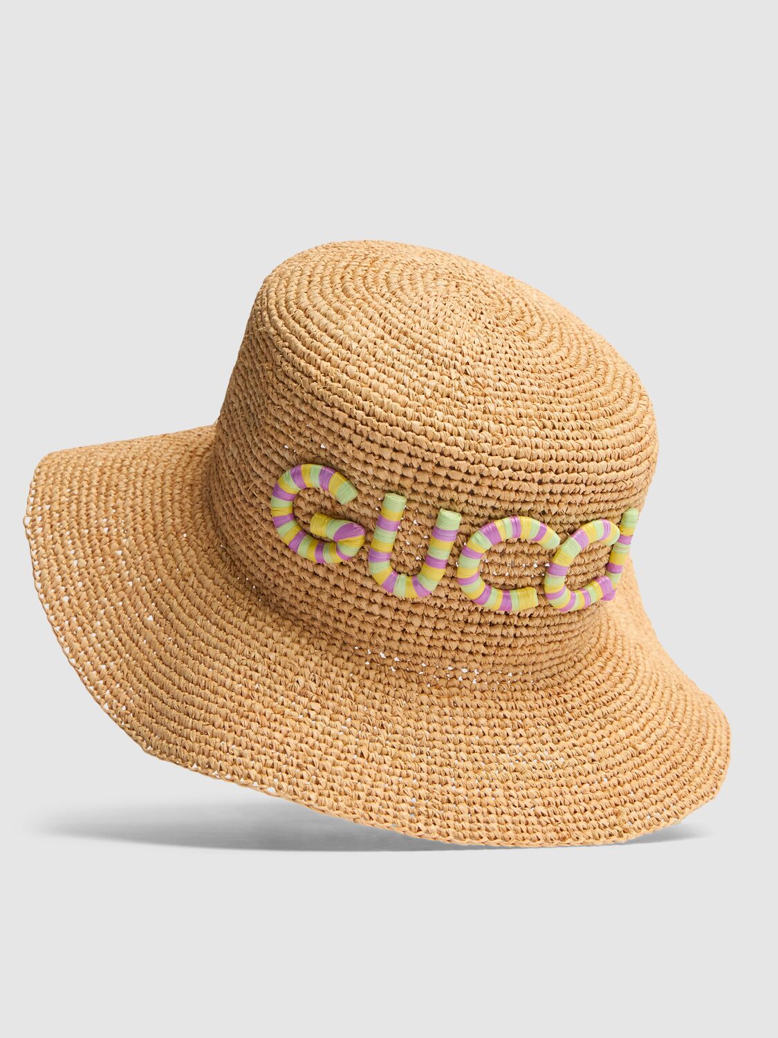 Shop Gucci Raffia Hat With Logo In Natural,multi