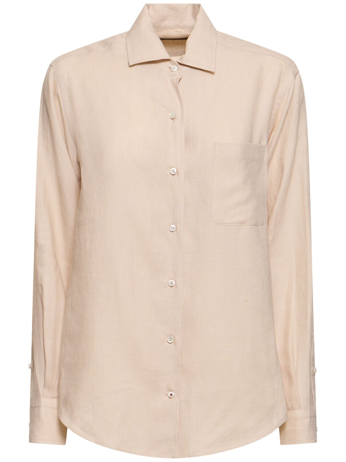 Loro Piana André Solaire Long Sleeve Linen Shirt In Beige