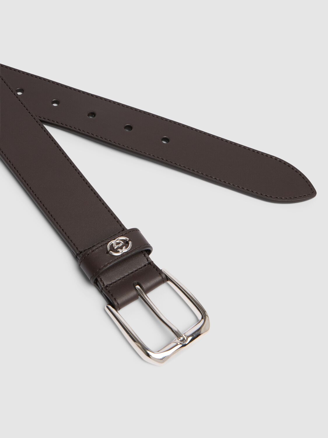 Shop Gucci 3.5cm Squared Buckle Leather Belt In Brown