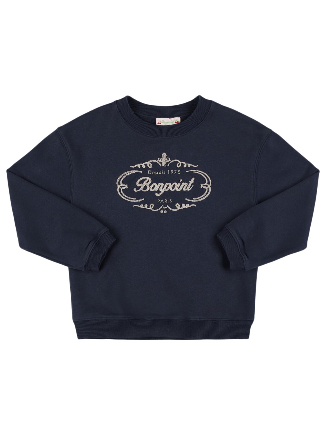 Bonpoint Embroidered Cotton Crewneck Sweatshirt In Dark Blue