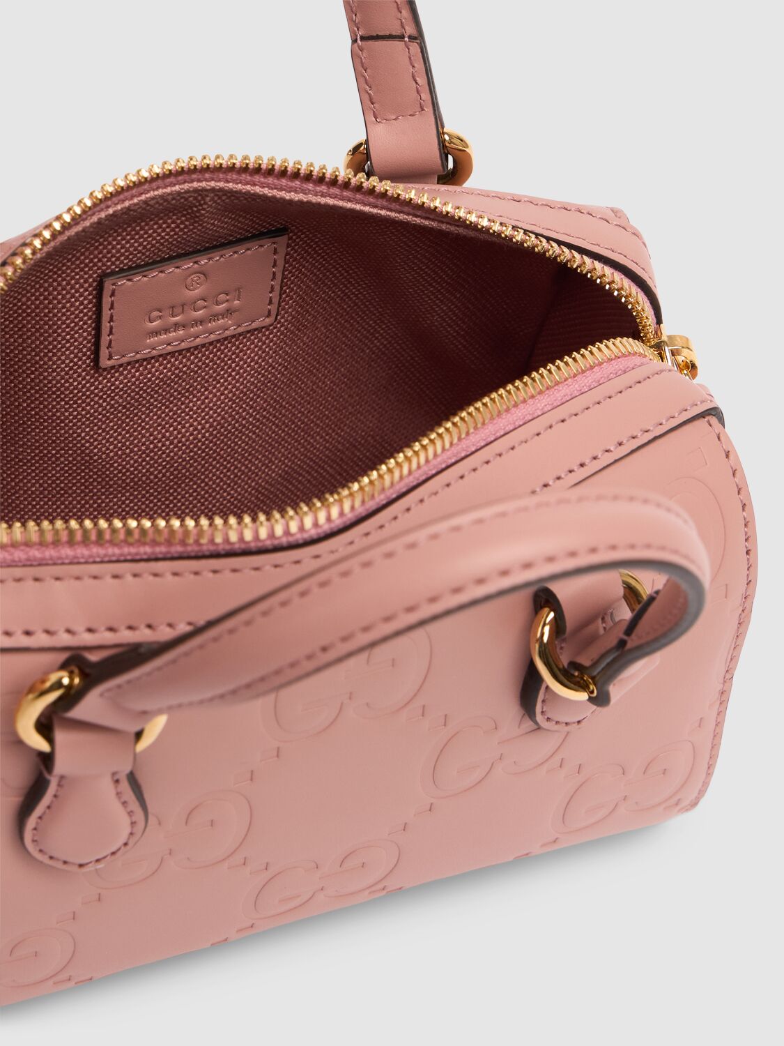 Shop Gucci Super Mini Gg Leather Top Handle Bag In Pink