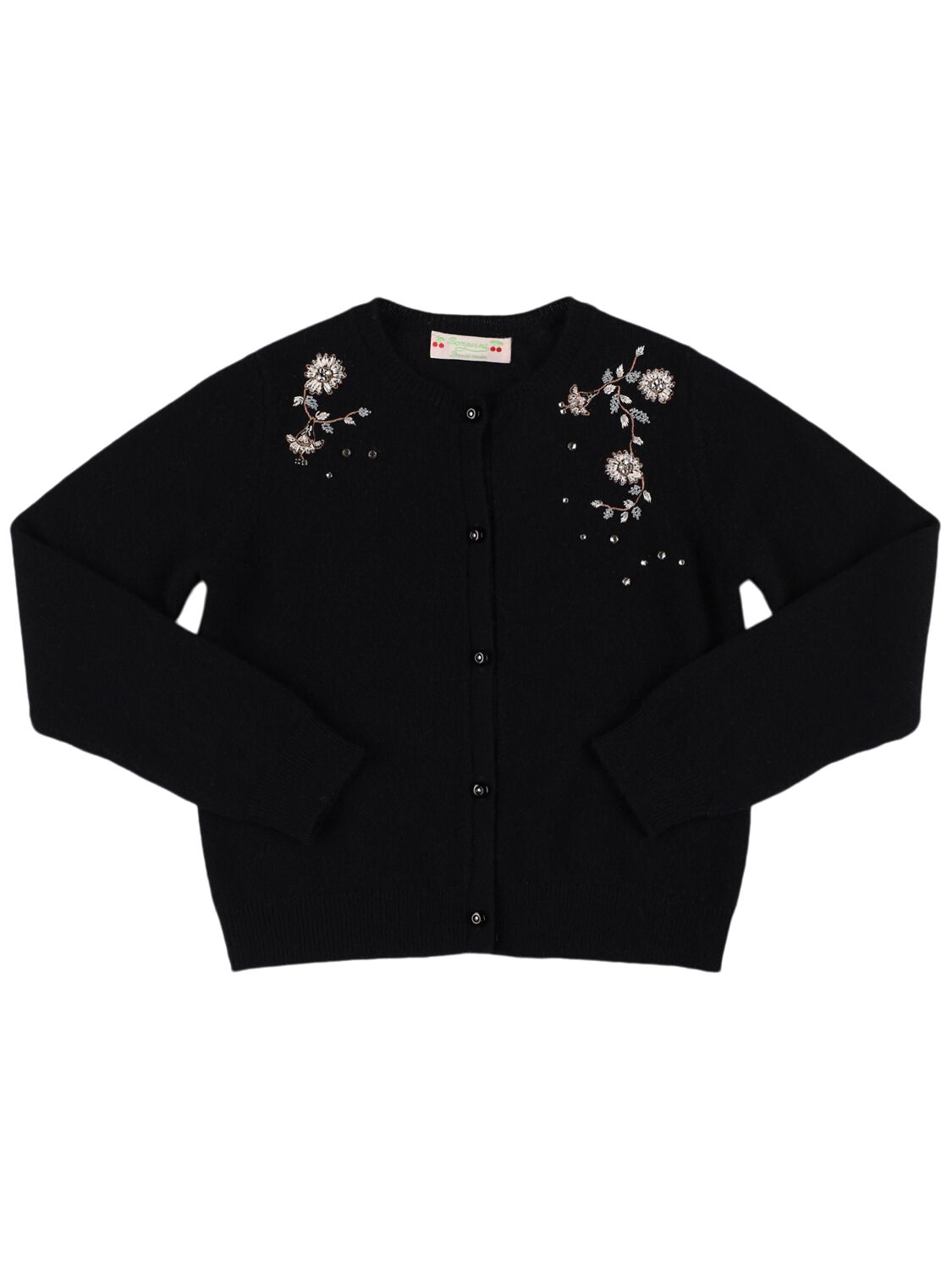 Bonpoint Embroidered Cashmere Knit Cardigan In Black