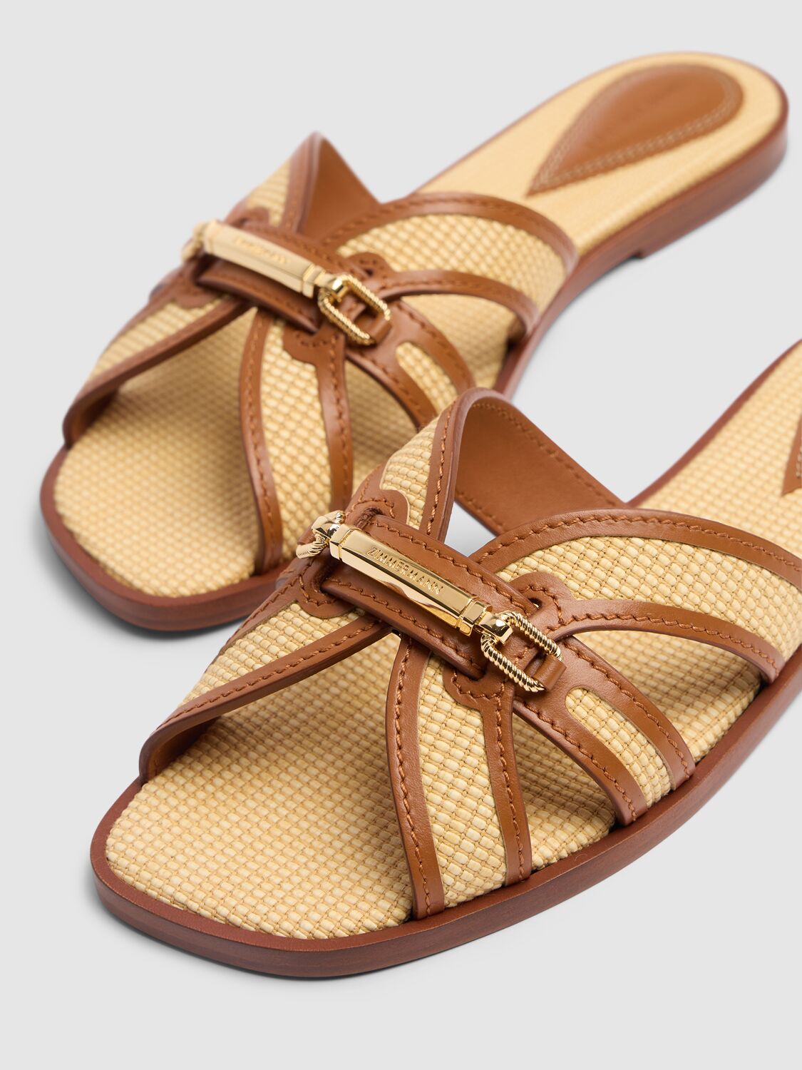 Shop Zimmermann 10mm Prisma Raffia-effect Flat Sandals In Natural,tan